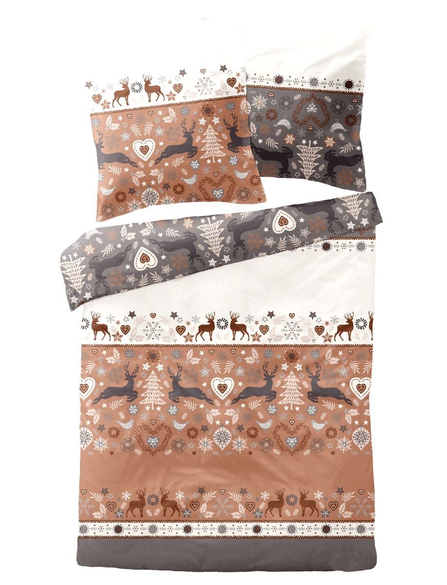 JACK Bettwäsche 135x200cm / 155x220cm Hirsche Herzen Braun Dormisette, Bibe günstig online kaufen