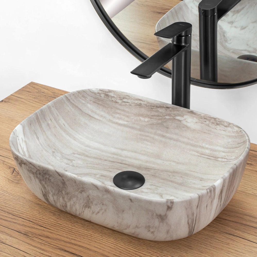 wohnwerk.idee Aufsatzwaschbecken Waschbecken Marmor Naturstein Belinda Ash 46x33 cm – Bild 5 von 5