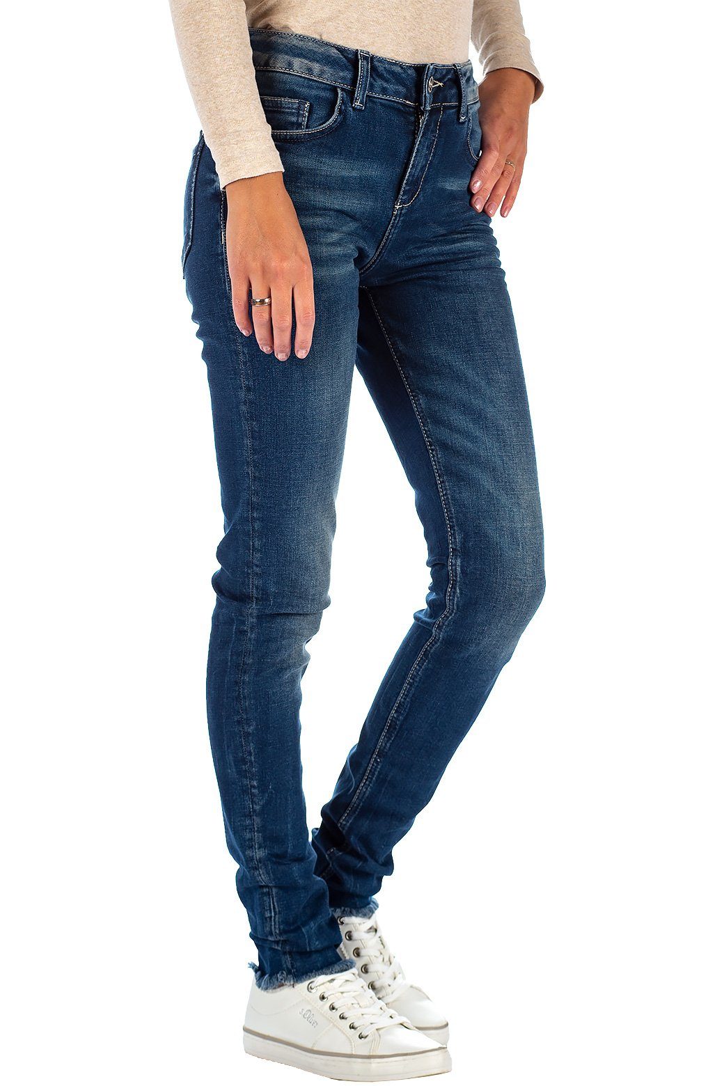 Cipo & Baxx Slim-fit-Jeans Damen Slim Fit Hose Stonewashed BA-19CB06 Stonewashed Design in schwarz-grau – Bild 4 von 5