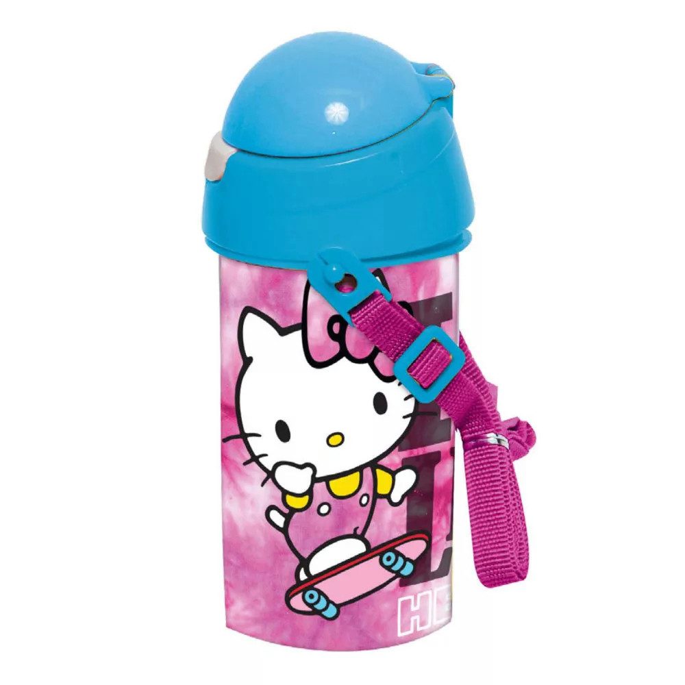 Trinkflasche Hello Kitty Kinder Wasserflasche Flasche mit Trinkhalm Gurt 500 ml