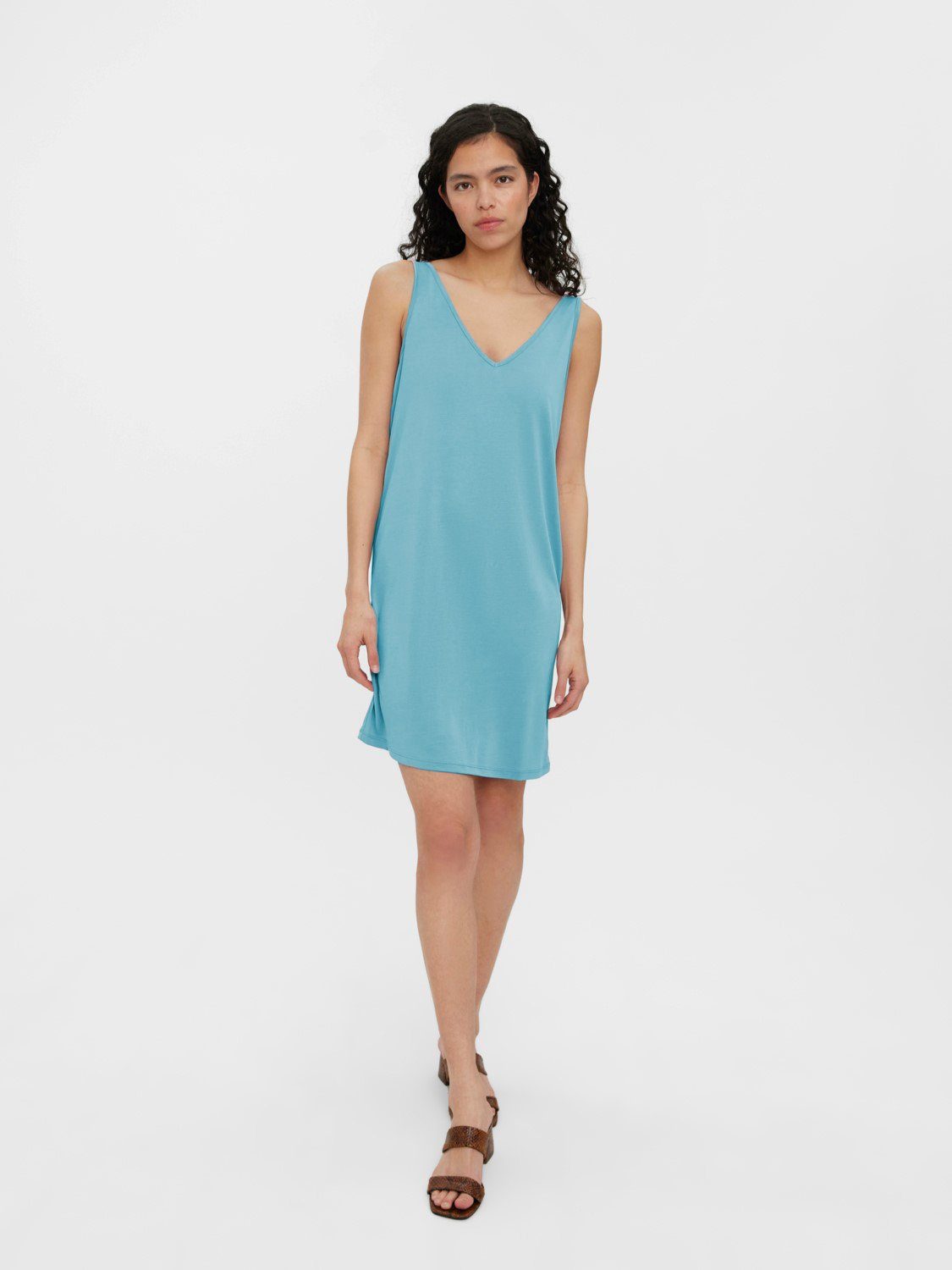 Vero Moda Shirtkleid Kurzes Ärmelloses Mini Kleid 4106 Basic Blau in (kurz, 1-tlg) VMFILLI