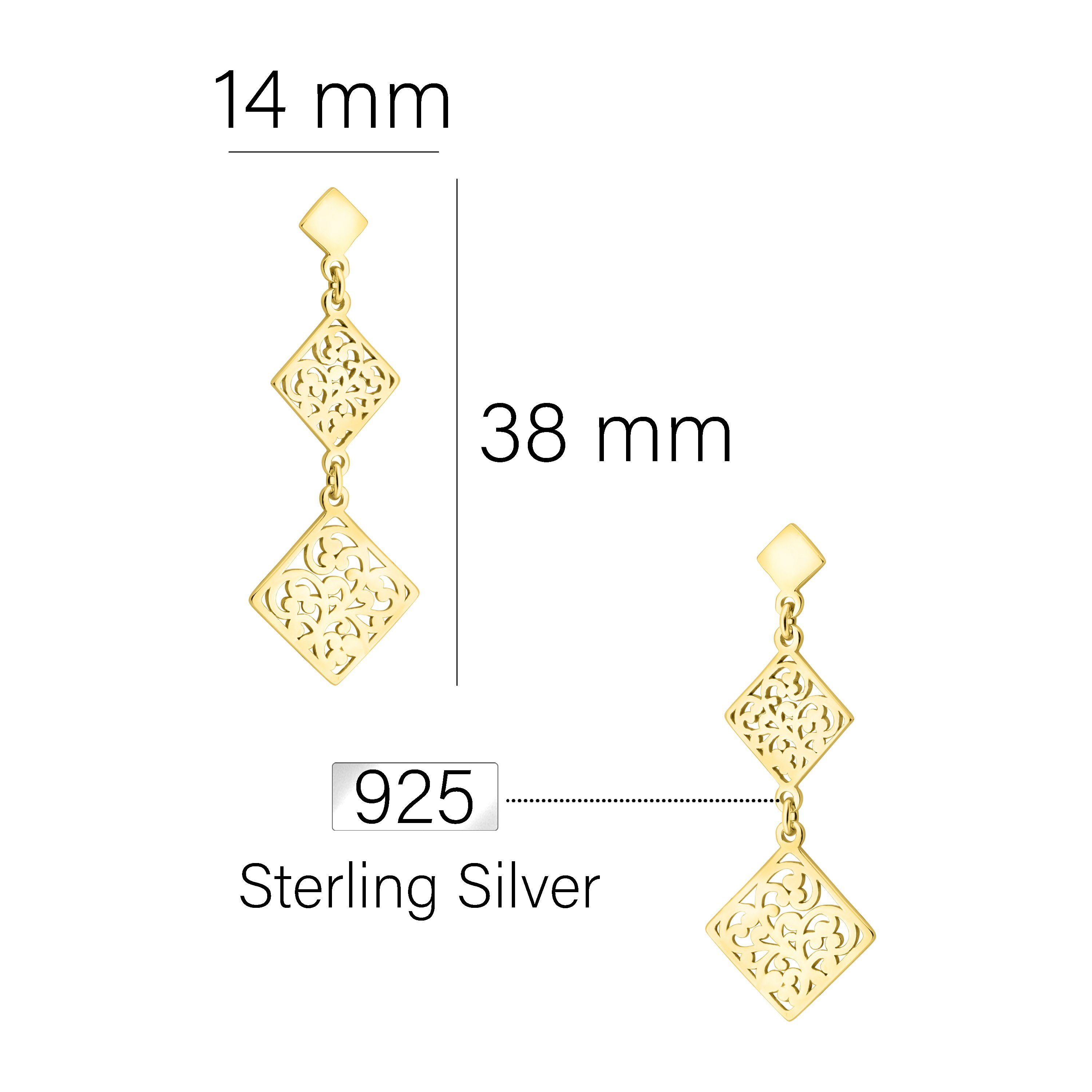 Sofia Milani Paar Ohrhänger Ornament 925 gold Quadratisch, Schmuck Damen Silber