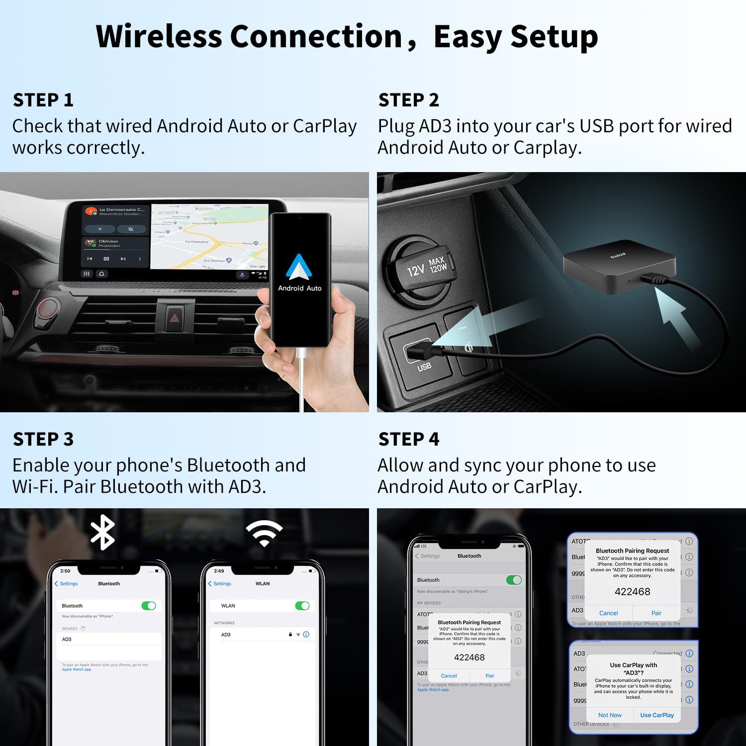 YI ATOTO AD3 Wireless CarPlay & kabelloses Android Auto Adapter KFZ-Adapter