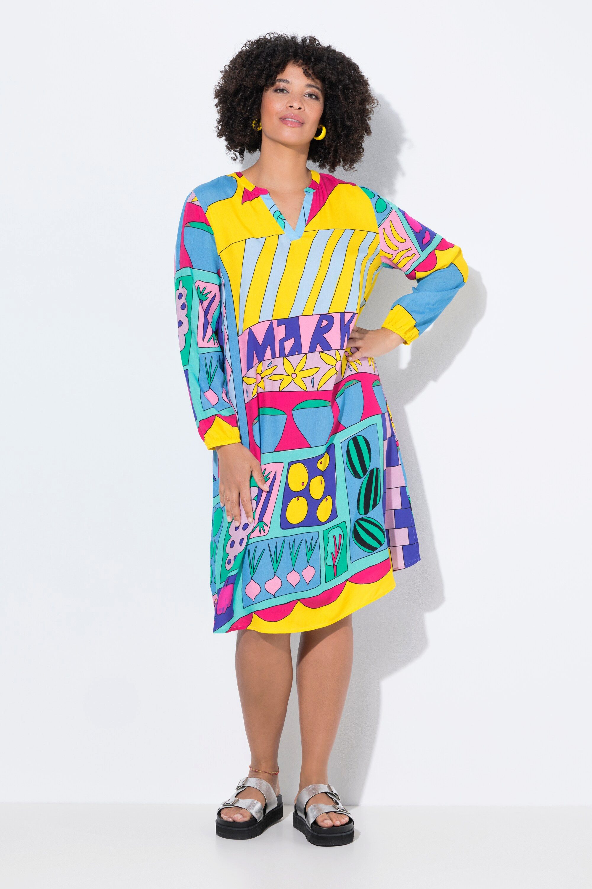 Angel of Style Jerseykleid Midikleid A-Linie Allover-Muster Langarm günstig online kaufen