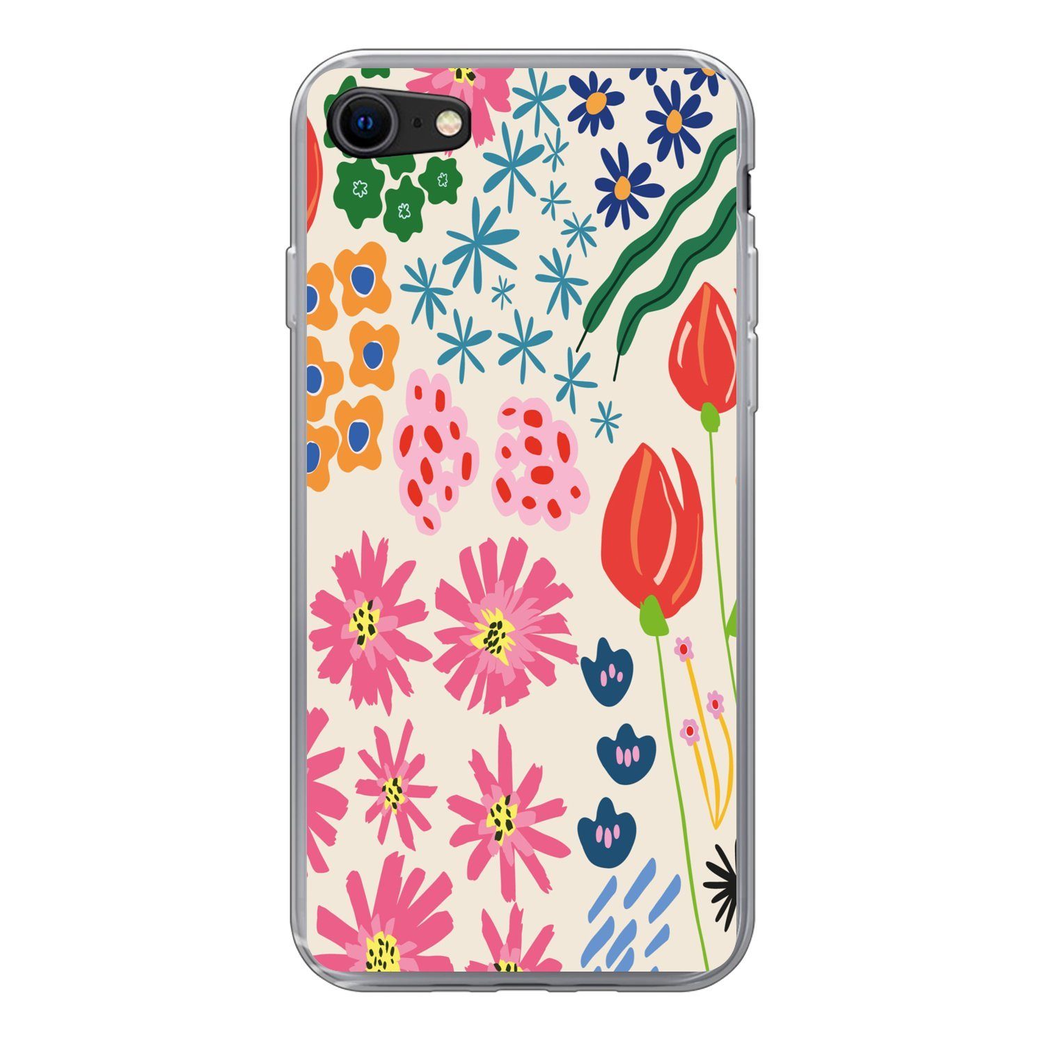 MuchoWow Handyhülle für Apple iPhone 8 Blumen - Gestaltung - Tulpe, Smartphone-Bumper, Print, Handy Schutzhülle Dünn
