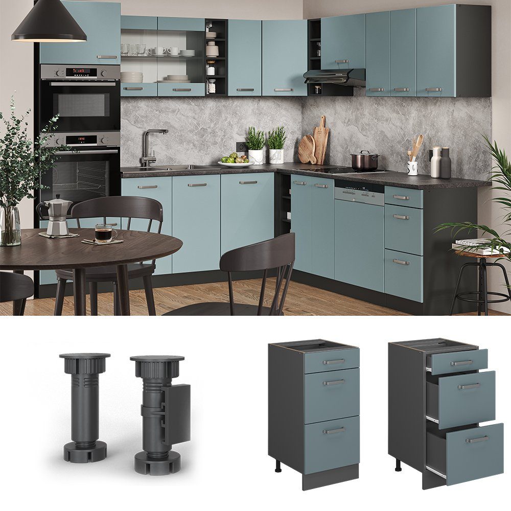 Vicco Unterschrank R-Line, Blau-Grau/Anthrazit, 40 cm mit Schubladen, ohne Arbeitsplatte (1-St)