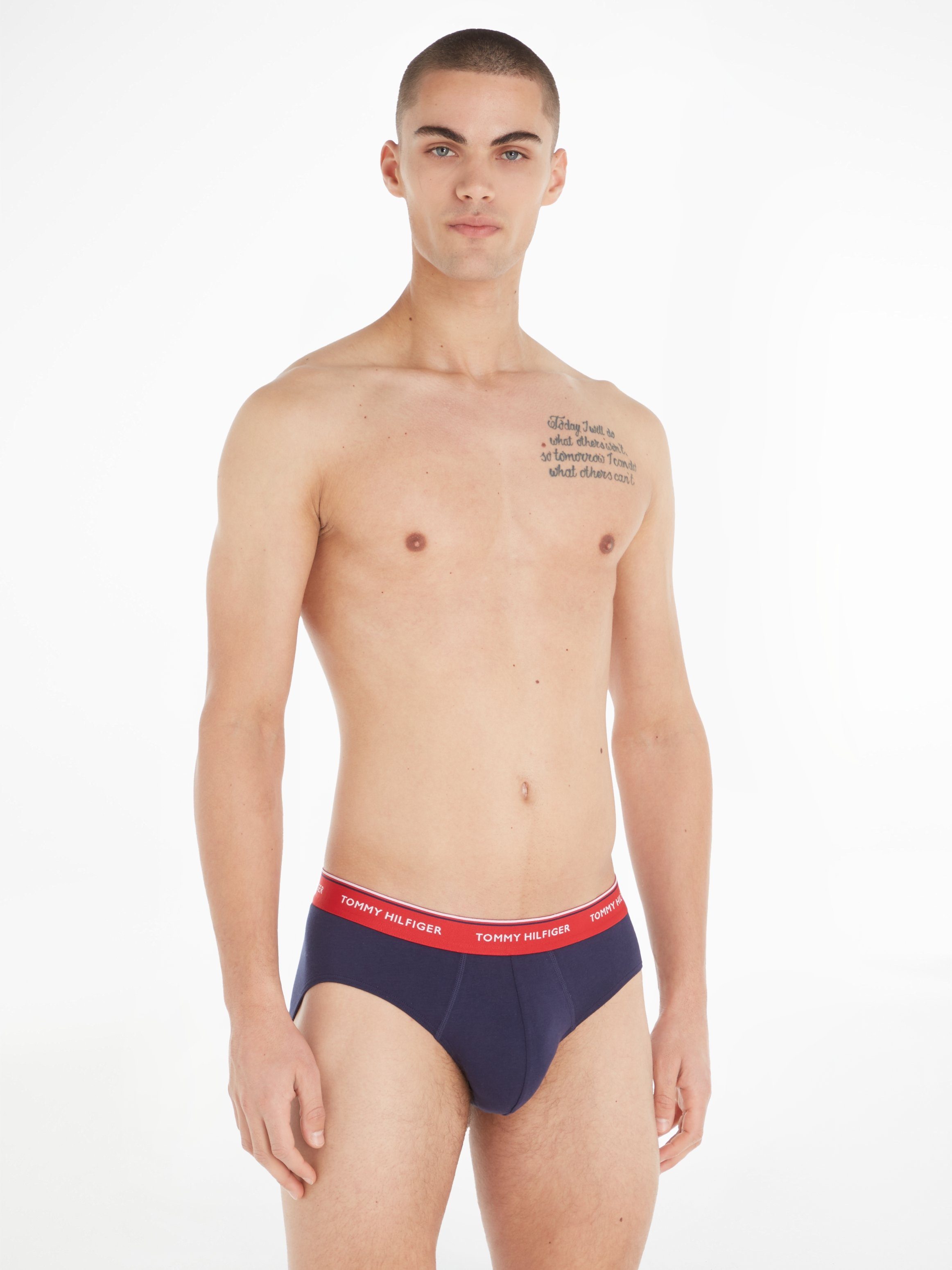 Underwear 3er-Pack) Slip (Packung, Tommy Logo-Elastikbund 3P 3-St., BRIEF Hilfiger mit dunkelblau