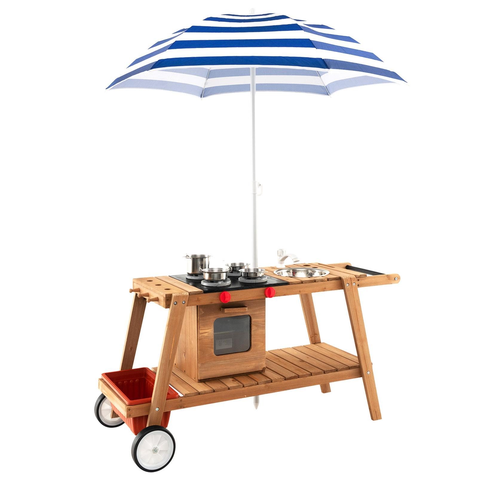 KOMFOTTEU Outdoor-Spielküche, mit Sonnenschirm, für Kinder ab 3 Jahren