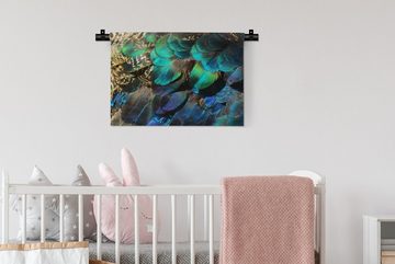 MuchoWow Wanddekoobjekt Federn - Pfauenfedern - Pfau - Blau - Kunst, Wanddeko für Wohnzimmer, Schlafzimmer, Kleid, Wandbehang, Kinderzimmer