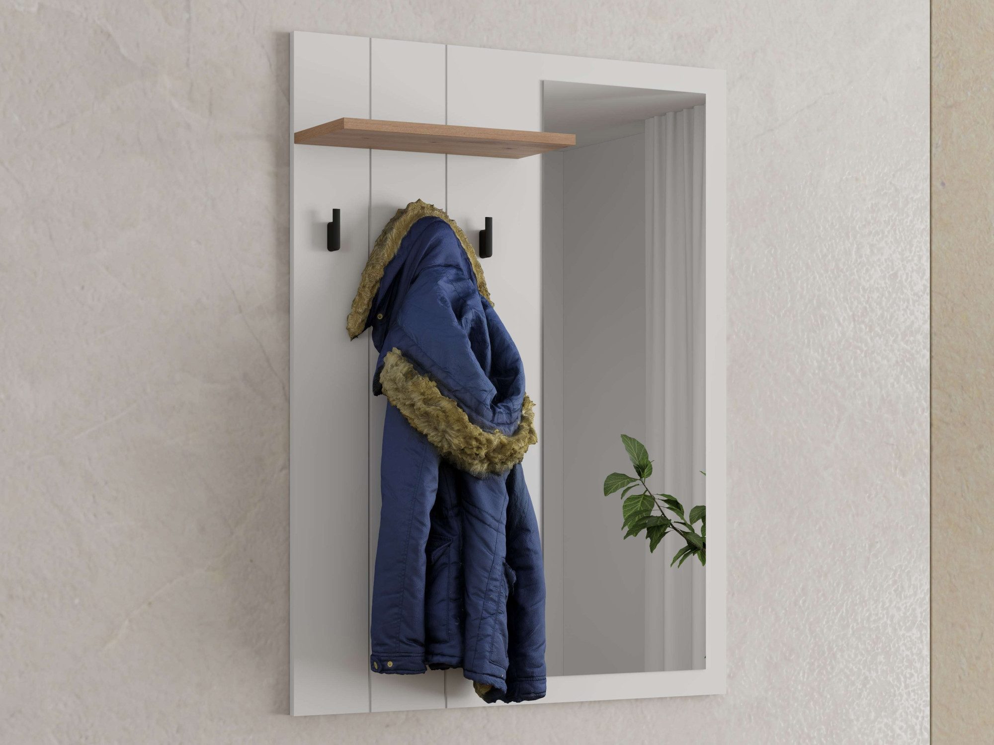 Home affaire Garderobenpaneel Bedford, Wandregal Wandpaneel, Wandgarderobe praktisch & stillvoll, mit 3 Kleiderhaken, Spiegel und Ablage für Accessoires, Breite 76,5 cm