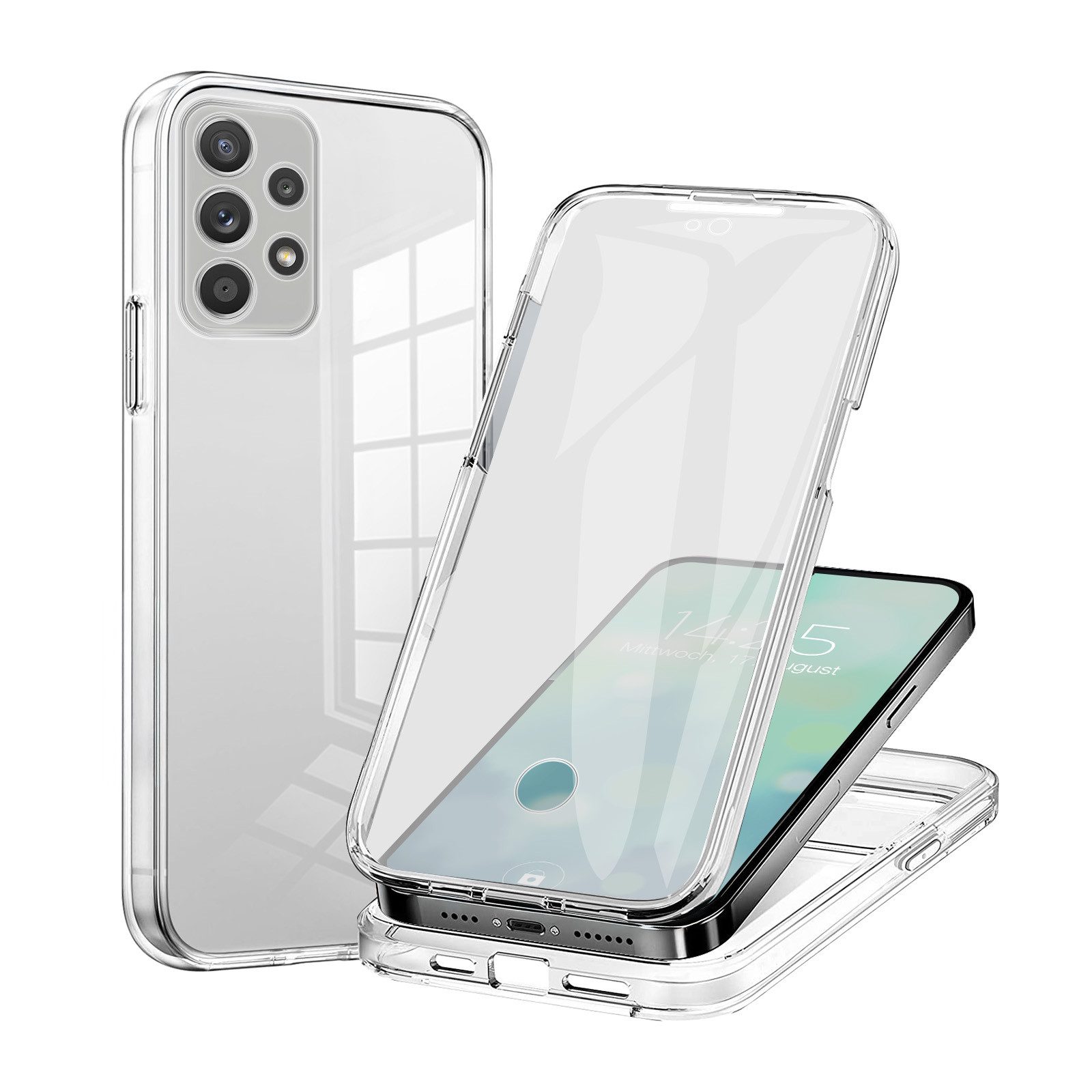 Tec-Expert Handyhülle 360 Grad Hülle für Samsung Galaxy A52 / A52 5G / A52s 5G 6.5 Zoll, 6.5", Rundum Schutz Cover Case Hülle Transparent