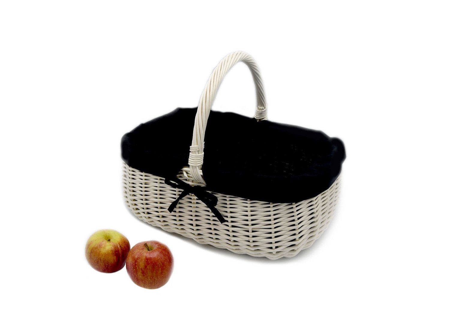 MyBer® Einkaufskorb Korb aus Weide Weidenkorb Handarbeit klein stabil weiß, mit Stoffeinlage 33/23/13 (27cm mit Henkel) geflochten K12-014-W-SS