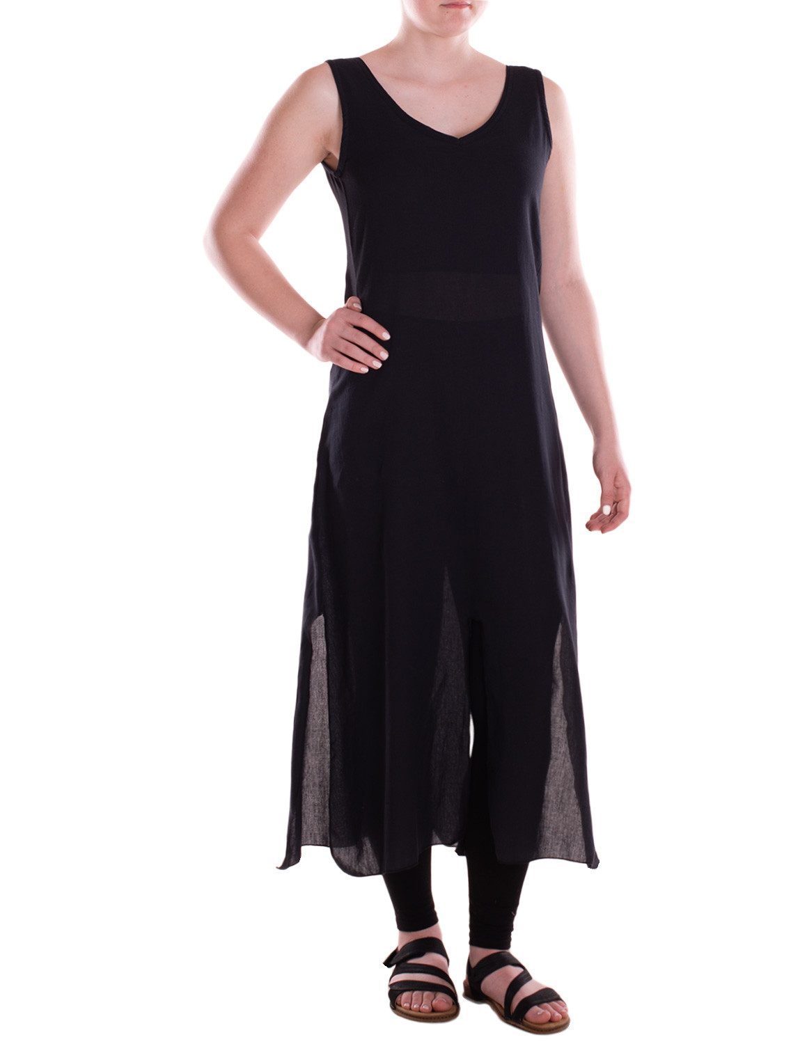 Sommerkleid Strandkleid Damen Lang Maxikleid Baumwolle Schlitz Sommer