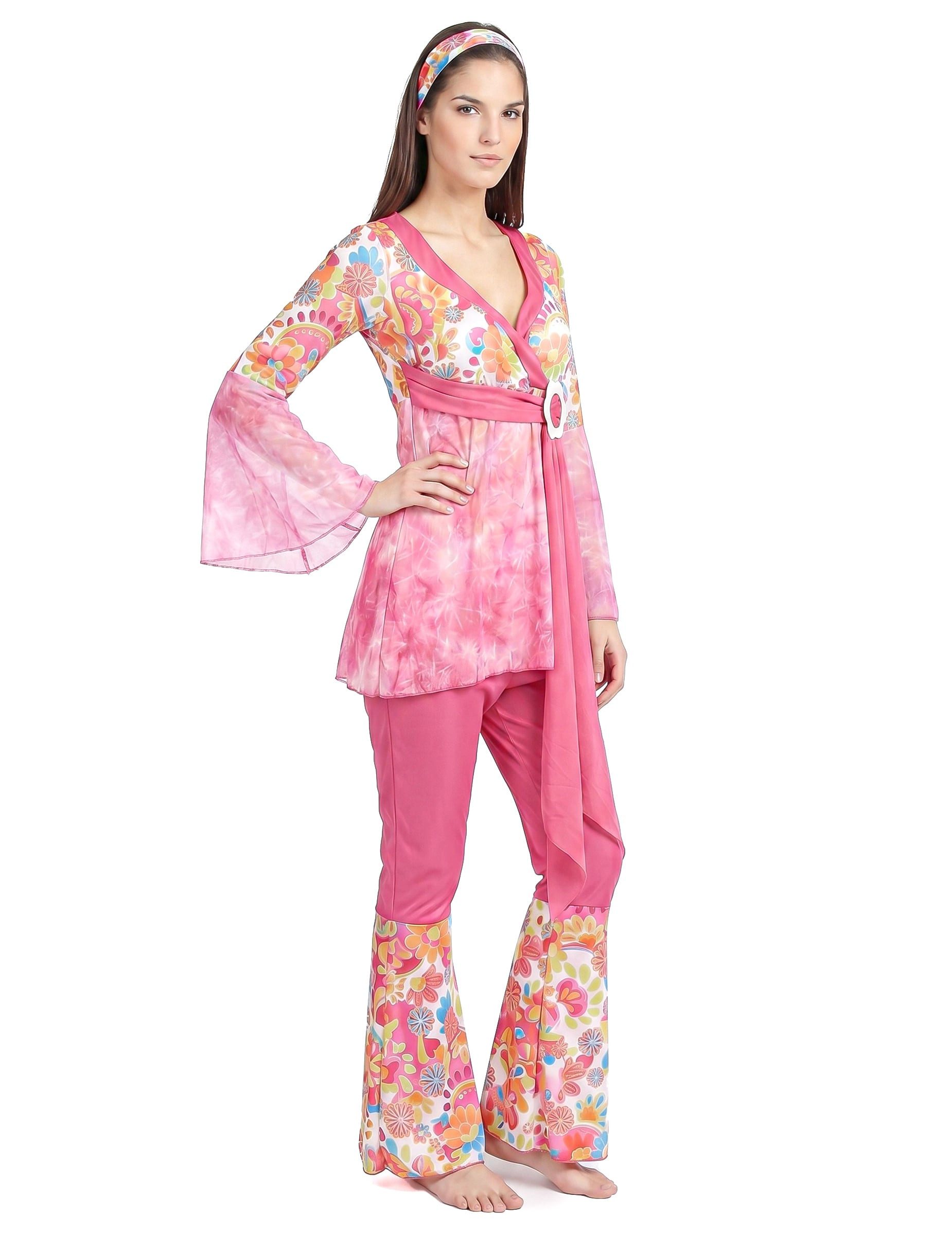 JADEO Kostüm Hippie-Damenkostüm 60er-Kostüm pink-bunt