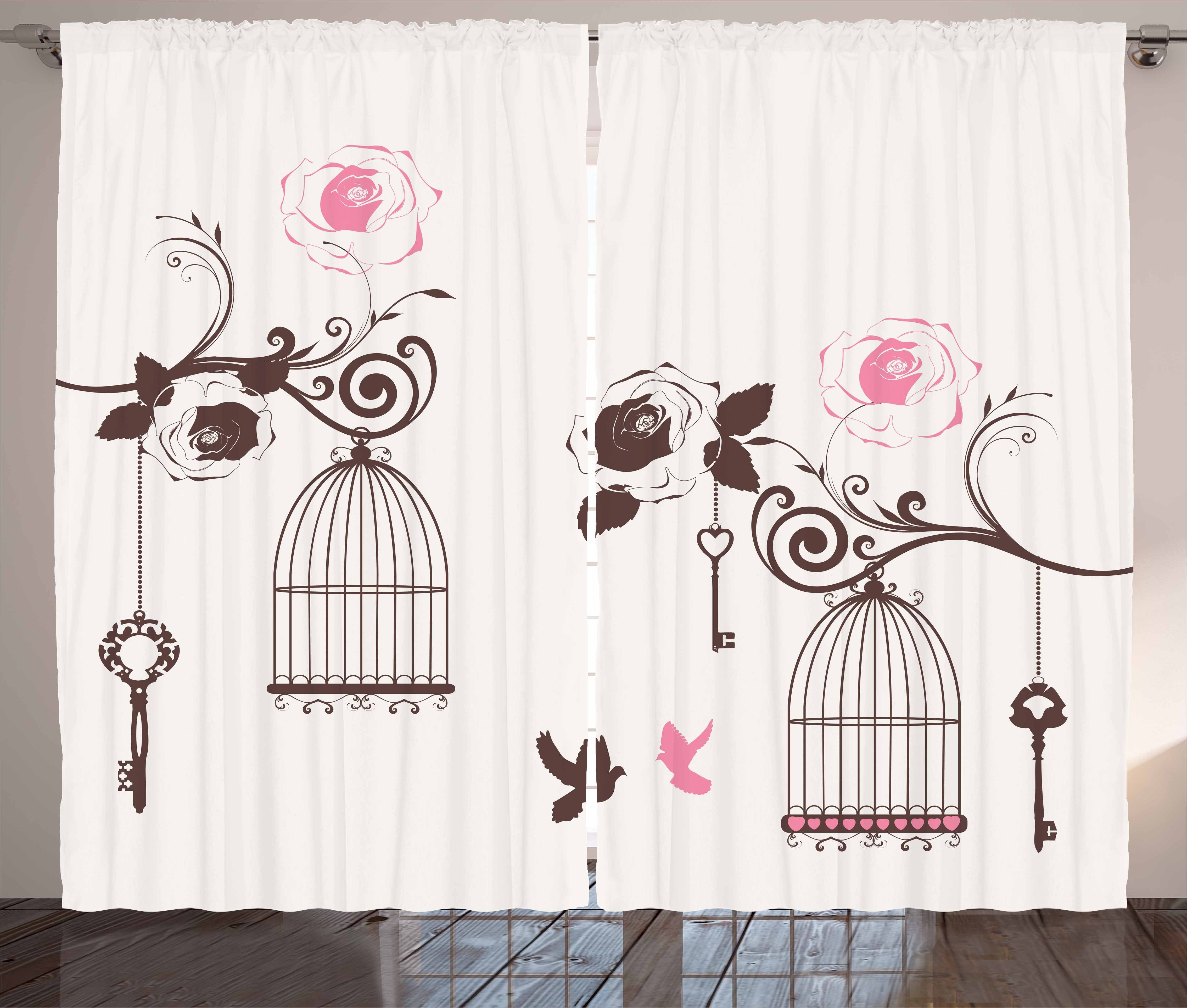 Gardine Schlafzimmer Kräuselband Vorhang mit Schlaufen und Haken, Abakuhaus, Jahrgang Vogelkäfige Keys Tauben
