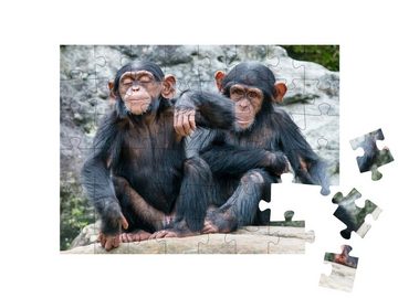 puzzleYOU Puzzle Zwei verspielte Schimpansenbabys Seite an Seite, 48 Puzzleteile, puzzleYOU-Kollektionen Schimpansen, Tiere in Dschungel & Regenwald