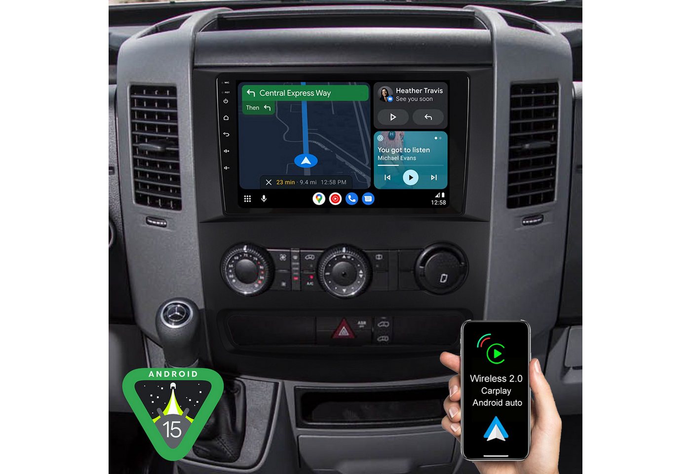 A-Sure 4/8 Core Android 15 Carplay Für Mercedes Benz Sprinter B906 2006-2016 Autoradio (DSP, RDS, Digitalradio (DAB), FM, AM)