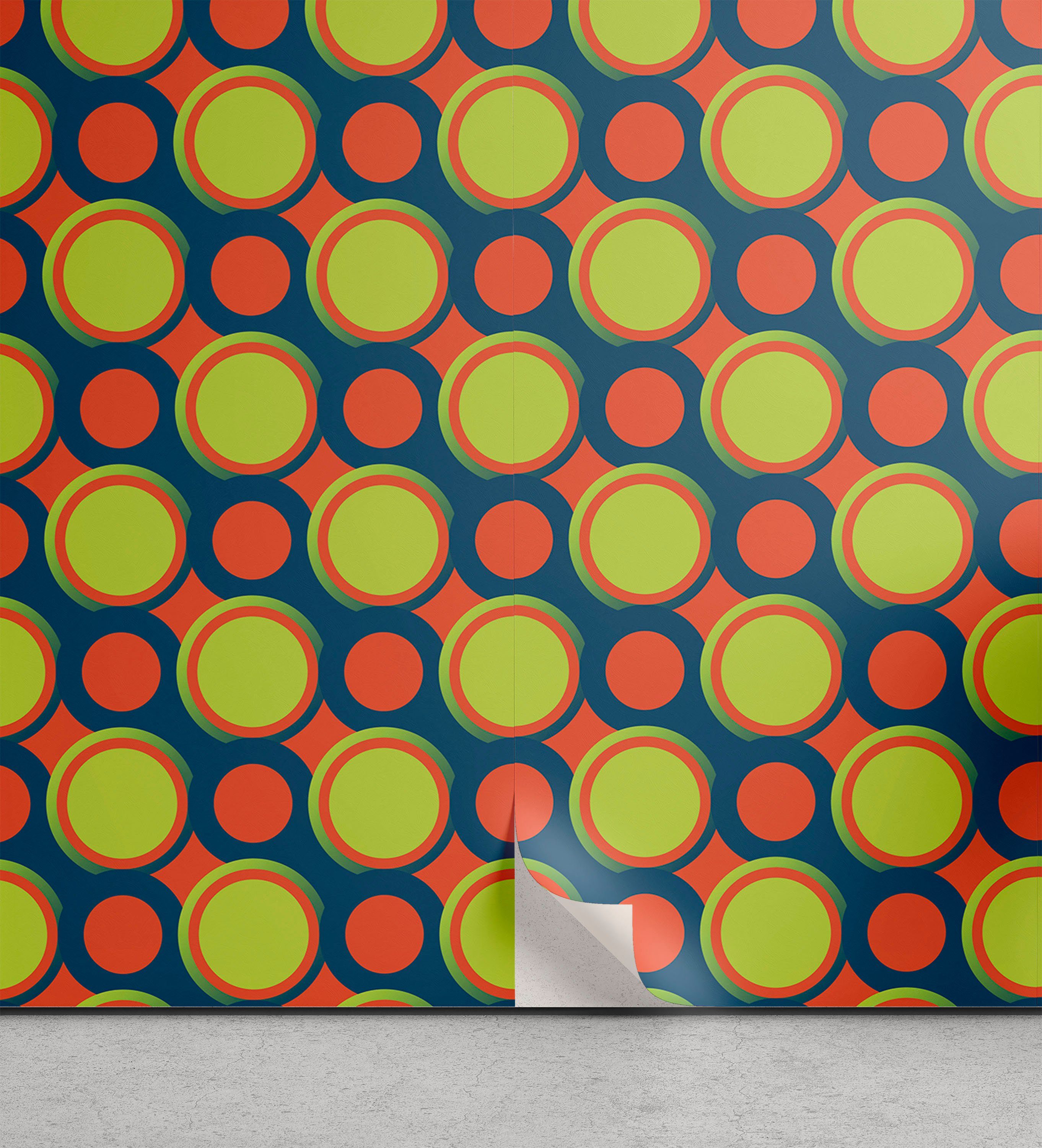 selbstklebendes Abakuhaus Retro Kreise Orange Vinyltapete und grüne Wohnzimmer Küchenakzent,