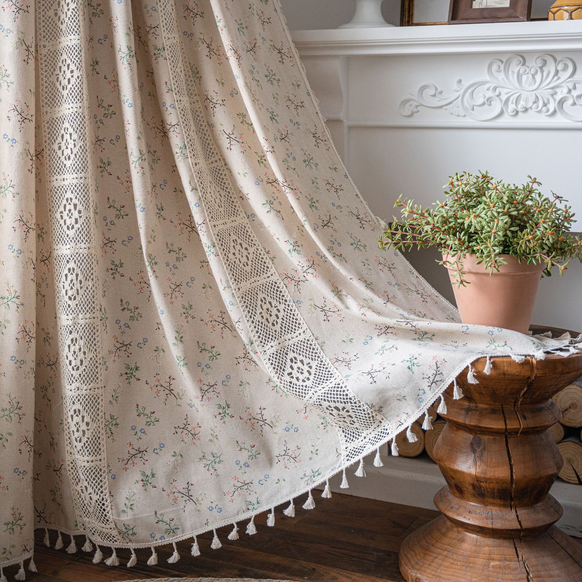 Minicloss Vorhang Boho-Vorhänge, Landhausstil Verdunkelungsvorhänge, Vintage Paneelvorhänge, geeignet für Küche und Wohnzimmer