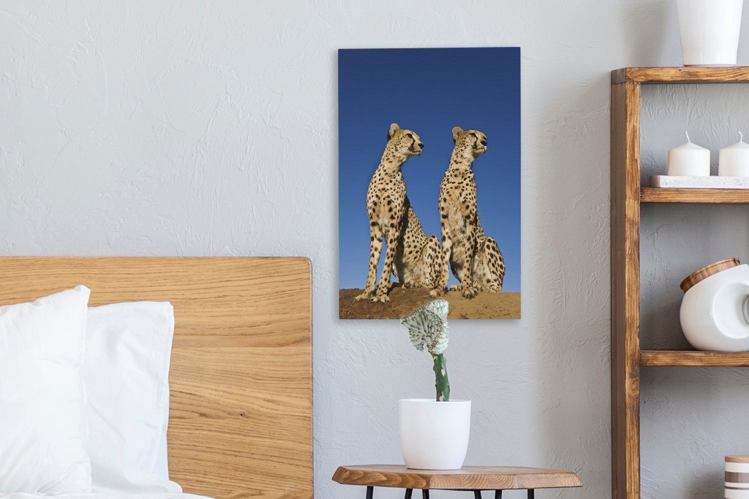 inkl. St), Wilde Leinwandbild (1 20x30 bespannt cm fertig OneMillionCanvasses® Leinwandbild Geparden, Gemälde, Zackenaufhänger,