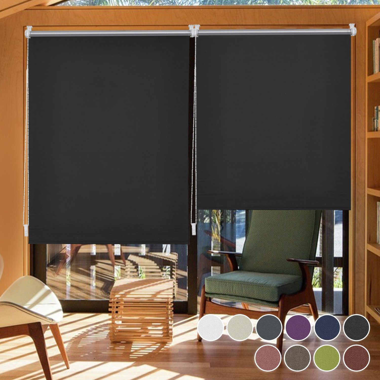 Seitenzugrollo Hitzeschutz, mit Klemmträger, i@home, Lichtschutz, ohne Bohren, freihängend, Klemmfix, mit Thermobeschichtung