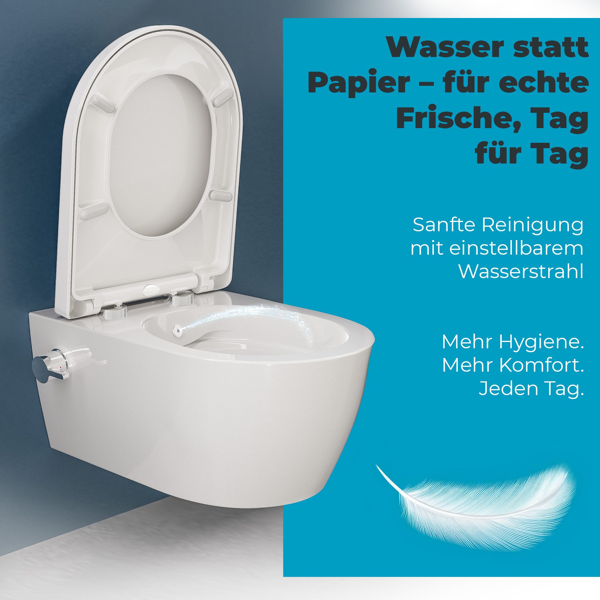 SSWW Dusch-WC mit Softclose WC-Sitz Tiefspül-WC spülrandloses WC Taharet, wandhängend, Abgang waagerecht – Bild 4 von 5