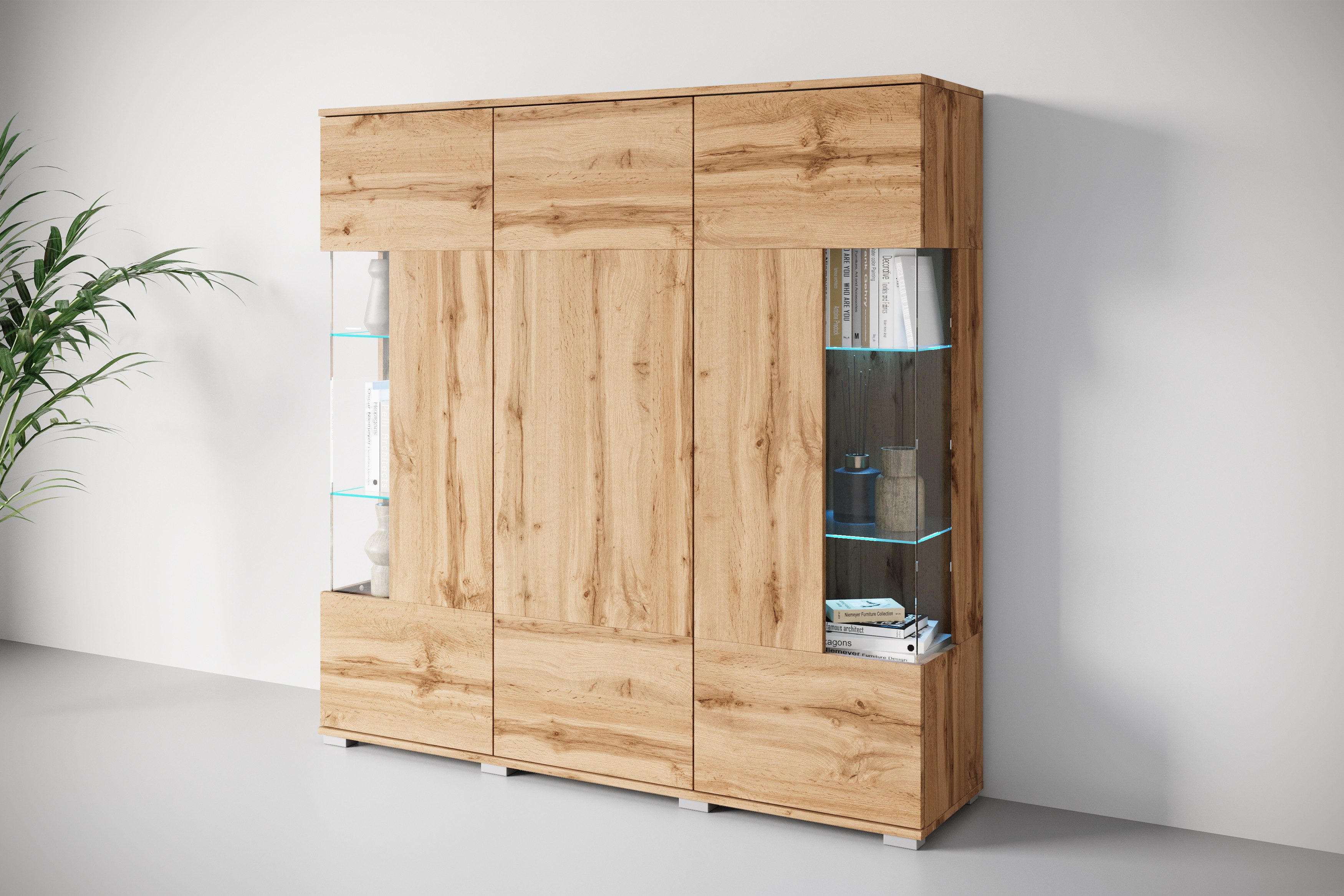 OTTO home Highboard Kenia (1 St), Modernes Highboard, mit Glastüren, Breite 135 cm