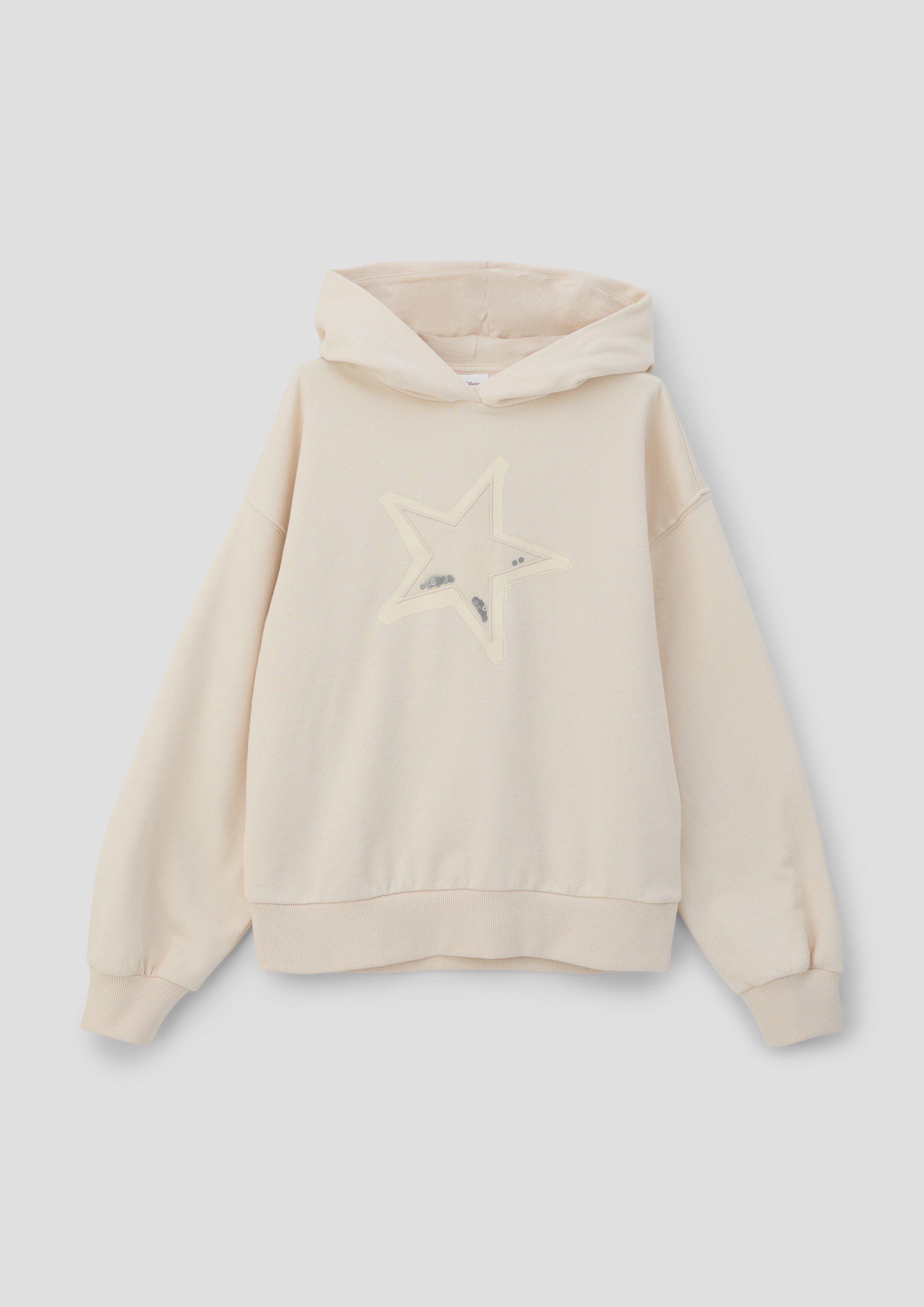 mit Stickerei Sweatshirt sand Kapuzen-Sweatshirt s.Oliver Pailletten, helles Stickerei