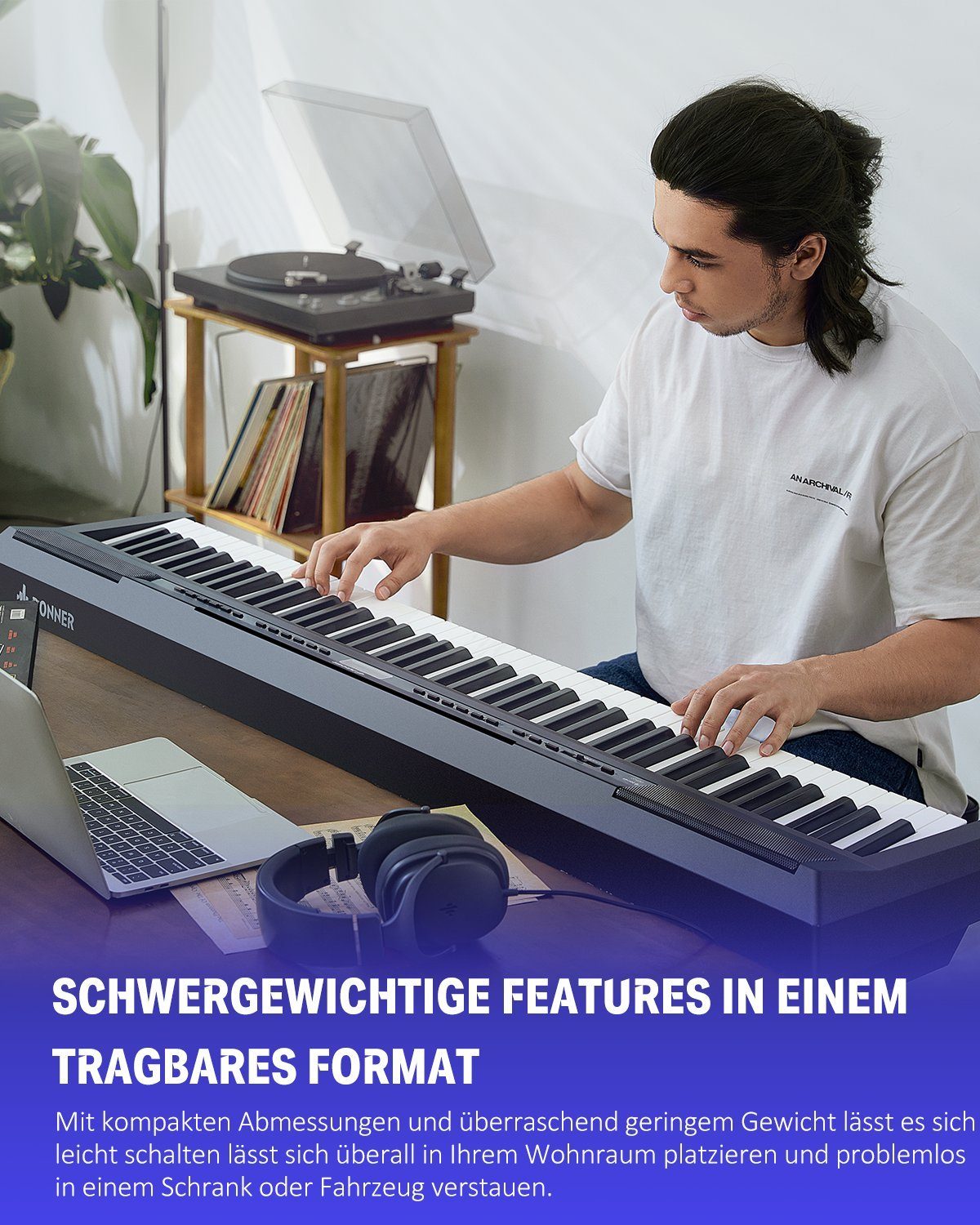 Donner Home-Keyboard Digitalpiano E-Piano 88 Tasten Gewichteten Klavier Tastatur DEP-20 (set, 1x Netzteil, 1x Sustain-Pedal, 1x Bedienungsanleitung), mit Pedal,ideal fur Piano-Einsteiger,mit Sustain-Pedal