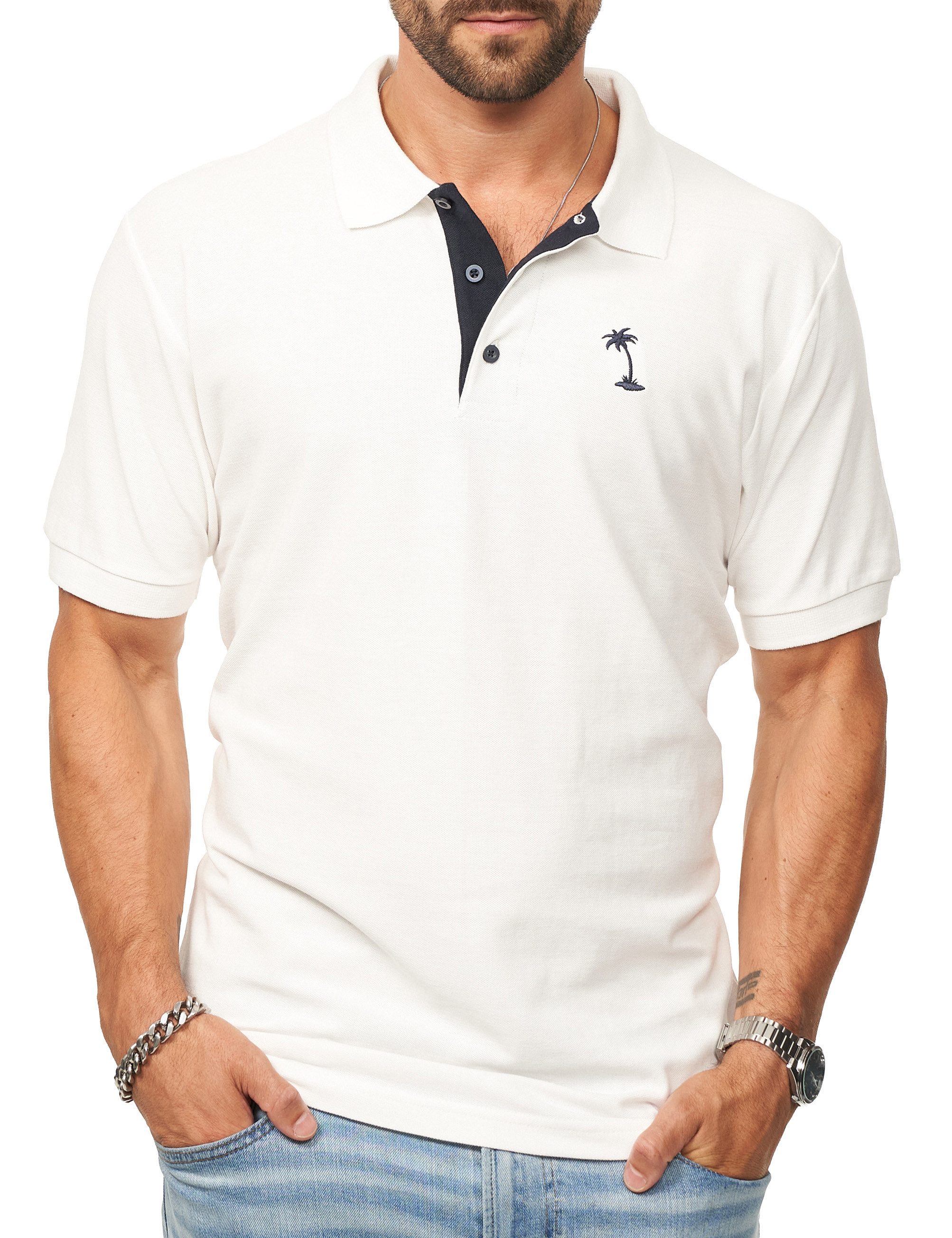 DAILY COTTON Poloshirt in Kurzarm als Freizeit Polo T-Shirt - Polo-Hemd für Herren (1-tlg) Männer Polohemd im Regular-Fit in Piqué-Qualität mit Palmen-Logo