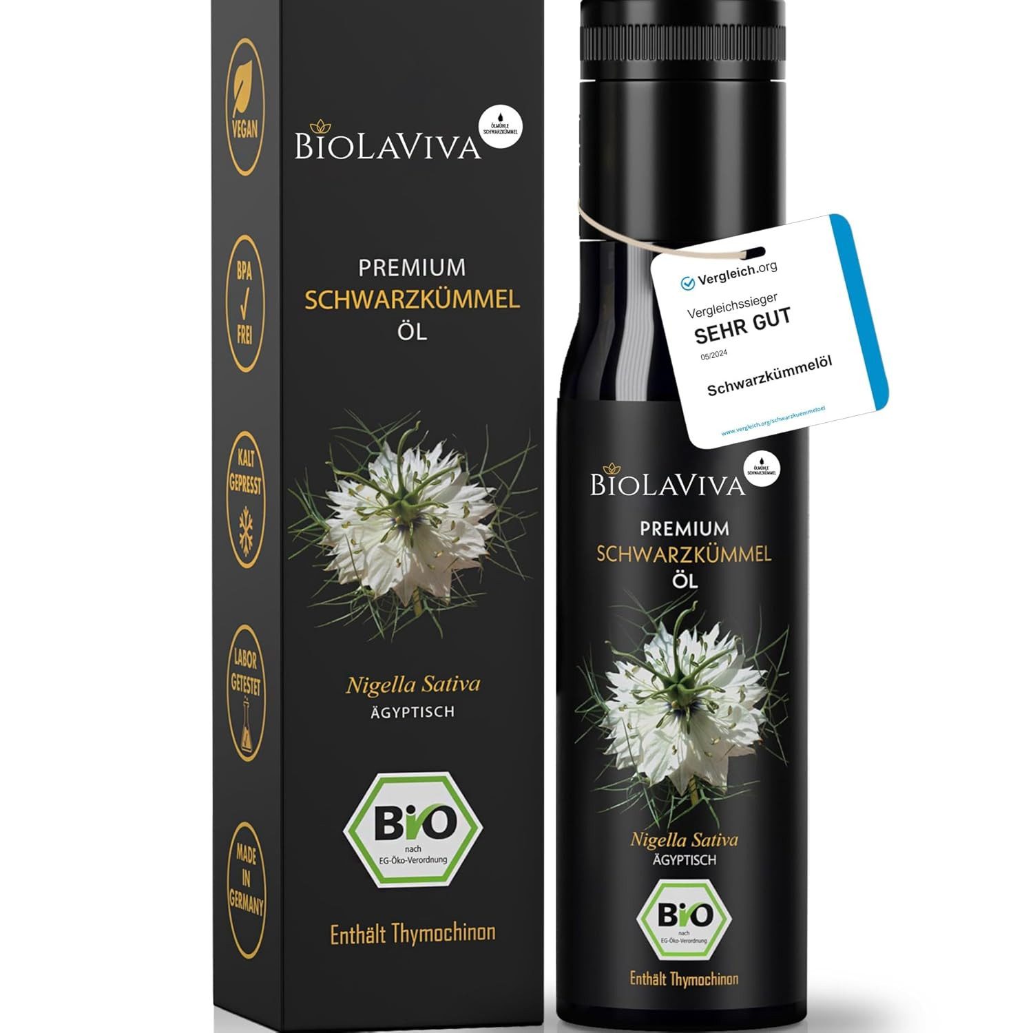 BIOLAVIVA Speiseöl : Bio - Schwarzkümmelöl - ungefiltert - kaltgepresst - laborgetestet -, 1 x 100 ml