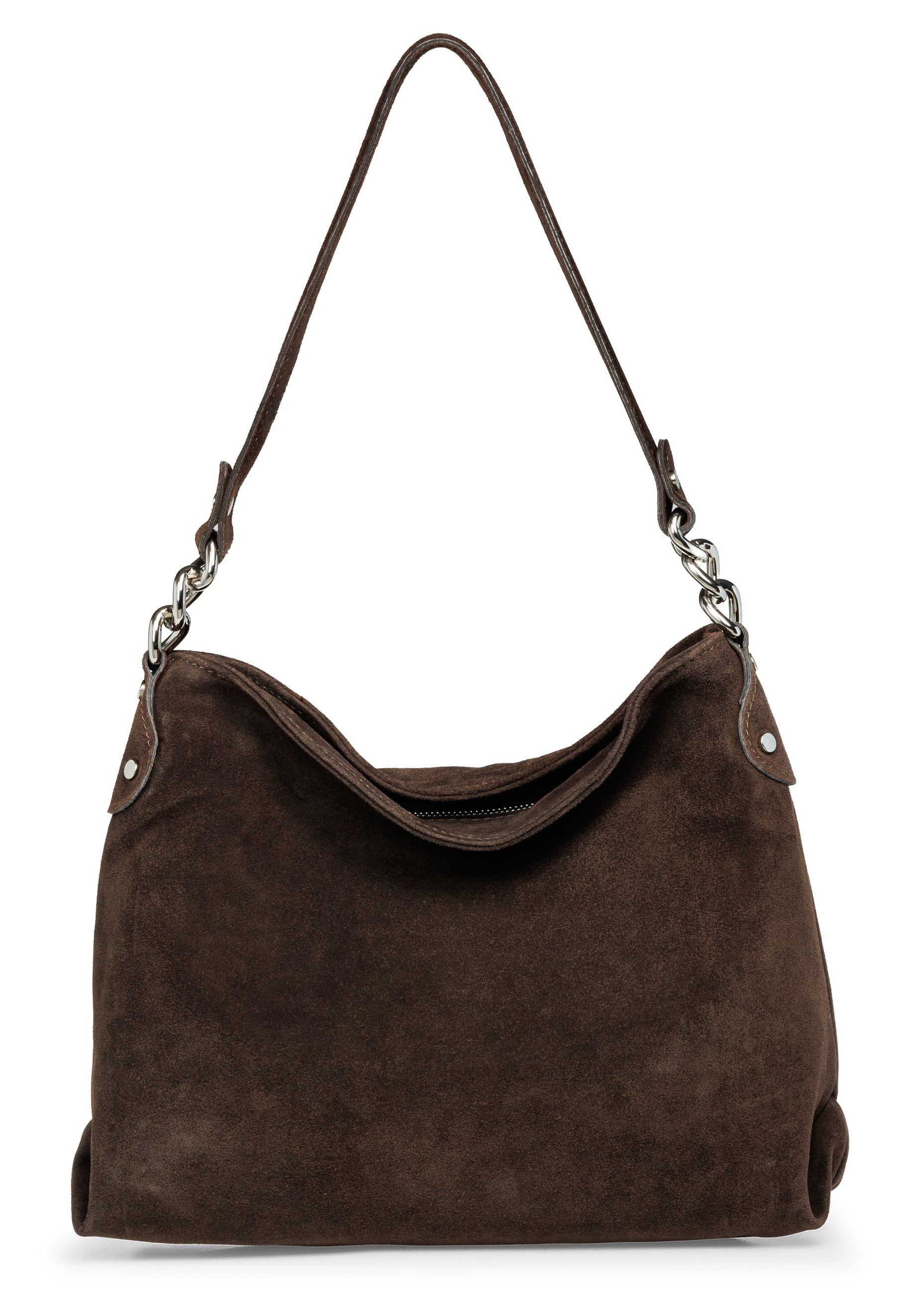 Caspar Schultertasche Damen Veloursleder Handtasche Klassisch - PREMIUM LINE - Modell No.864, 100% italienisches Leder, samtig weich, angenehmer Tragekomfort
