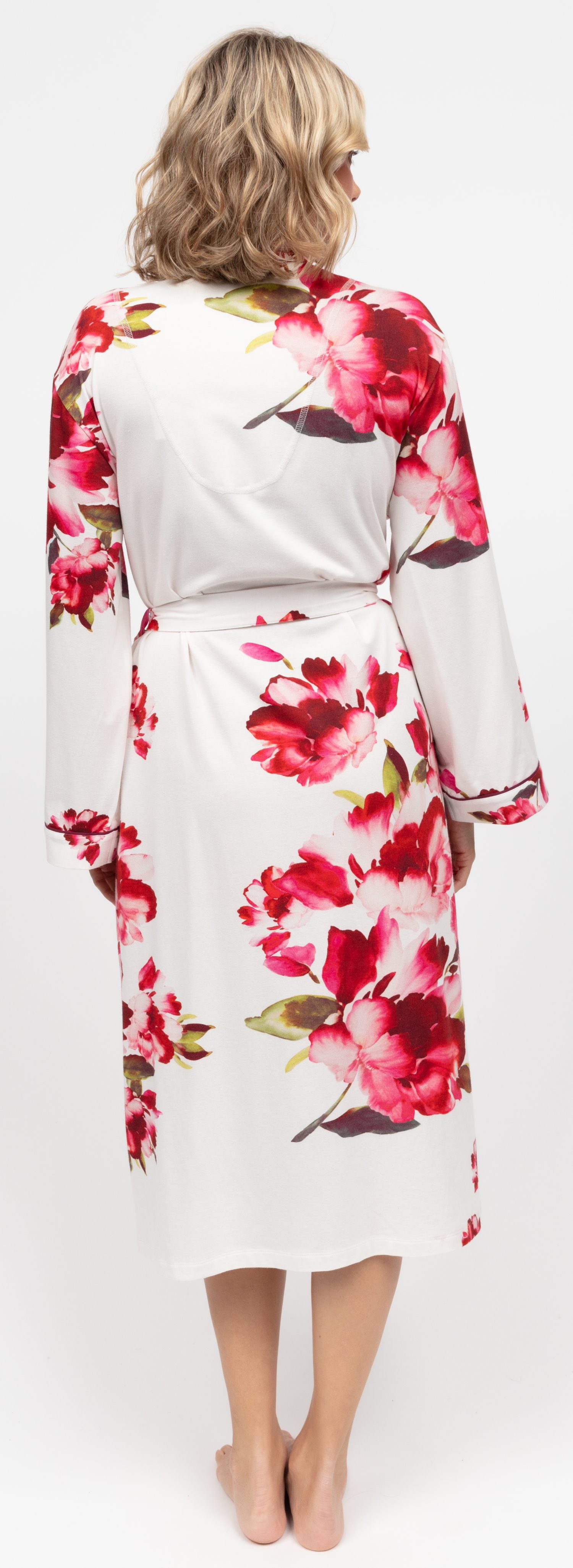 Cyberjammies Kimono Damen Morgenmantel, Midi, Baumwollmischung, Kimonokragen, Gürtel, Edles Design