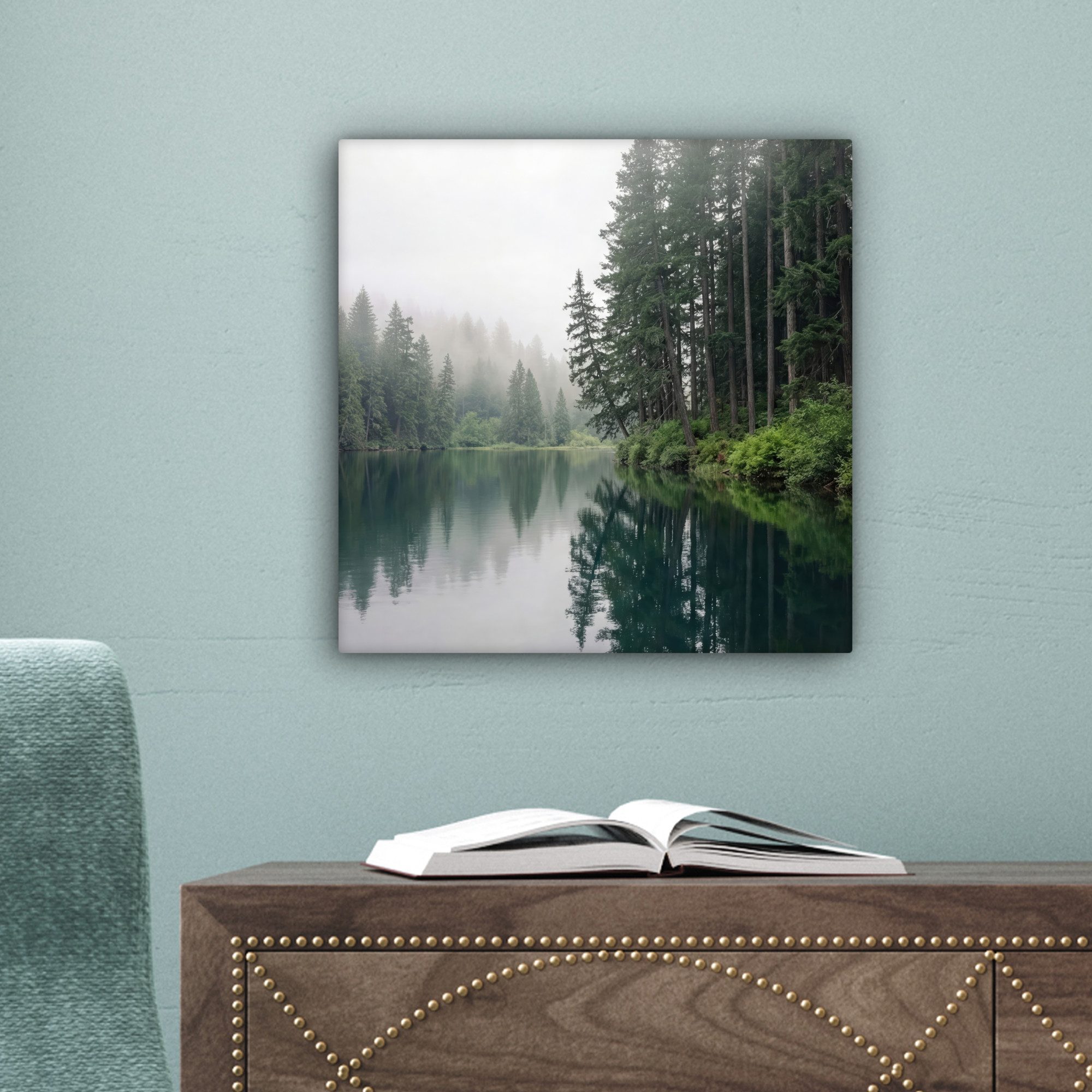 OneMillionCanvasses® Leinwandbild Berge - See - Wald, Fotodruck (1 St), Leinwand Bilder Klein, Wand Dekoration Aesthetic 30x20 cm – Bild 4 von 5