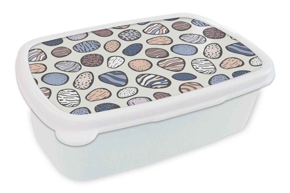 MuchoWow Lunchbox Steine (2-tlg), für Brotbox und und Kunststoff, Kinder Erwachsene, Brotdose, für Zen, Muster - weiß Jungs - Mädchen