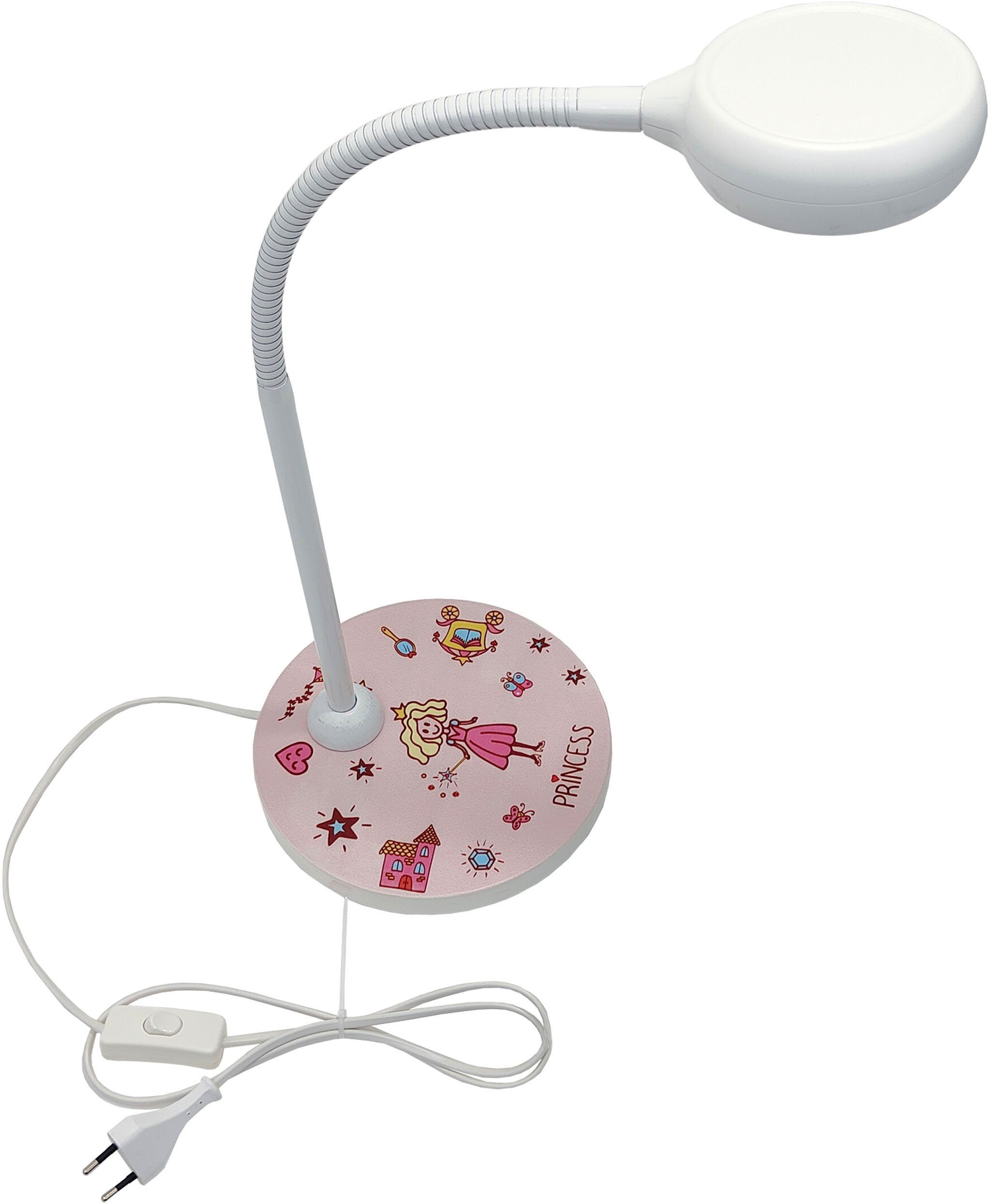 niermann Tischleuchte Princess, Kinderlampe, Kinderzimmer, ohne Leuchtmittel, Flexiebler Holzsockel
