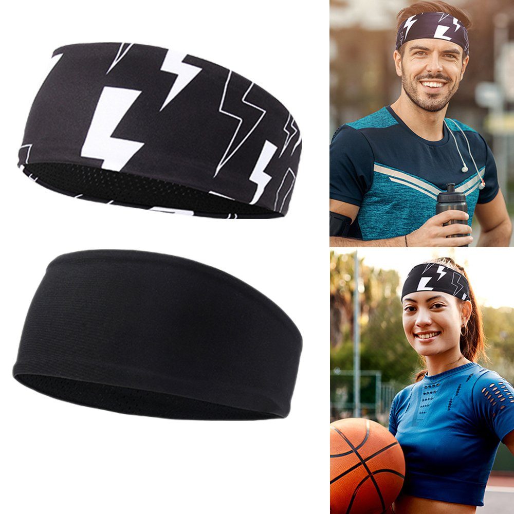 VIMOV Herren Stirnband 2 Pack Radfahren Yoga Basketball Sport Schweißband für Laufen Dehnbar Feuchtigkeit Wicking Haarband, 