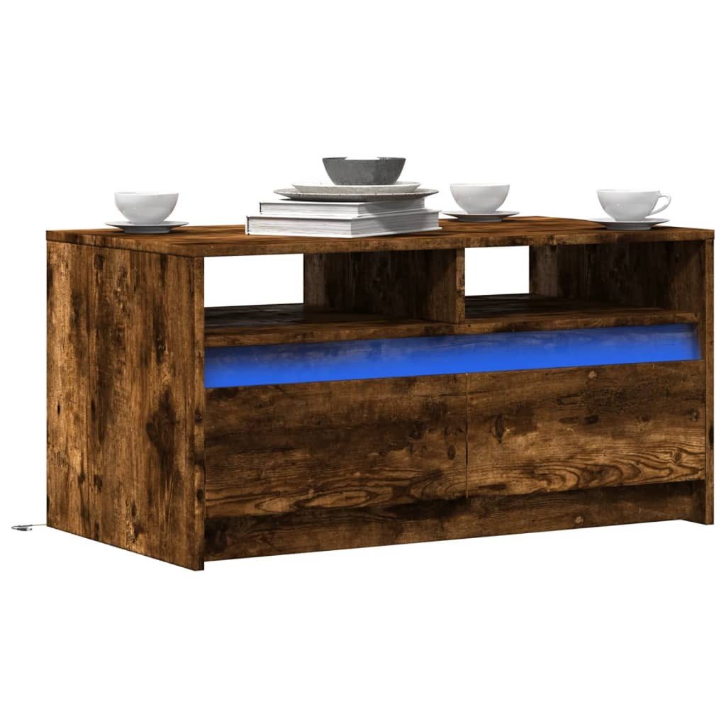vidaXL Couchtisch LED-Couchtisch Räuchereiche Holzwerkstoff (1-St)