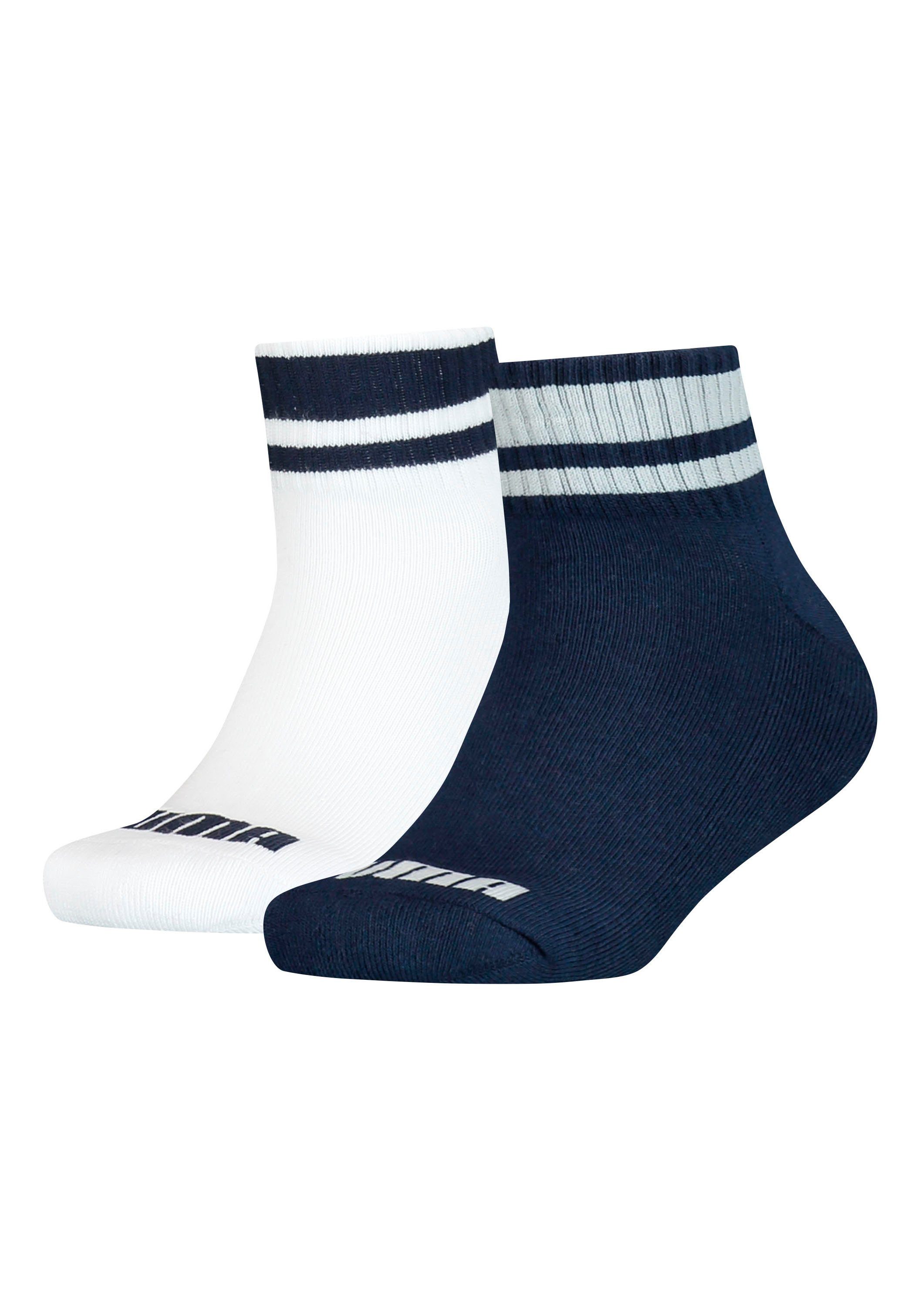 PUMA Kurzsocken Clyde Junior (2-Paar) gestreiften mit blau, Bündchen weiß