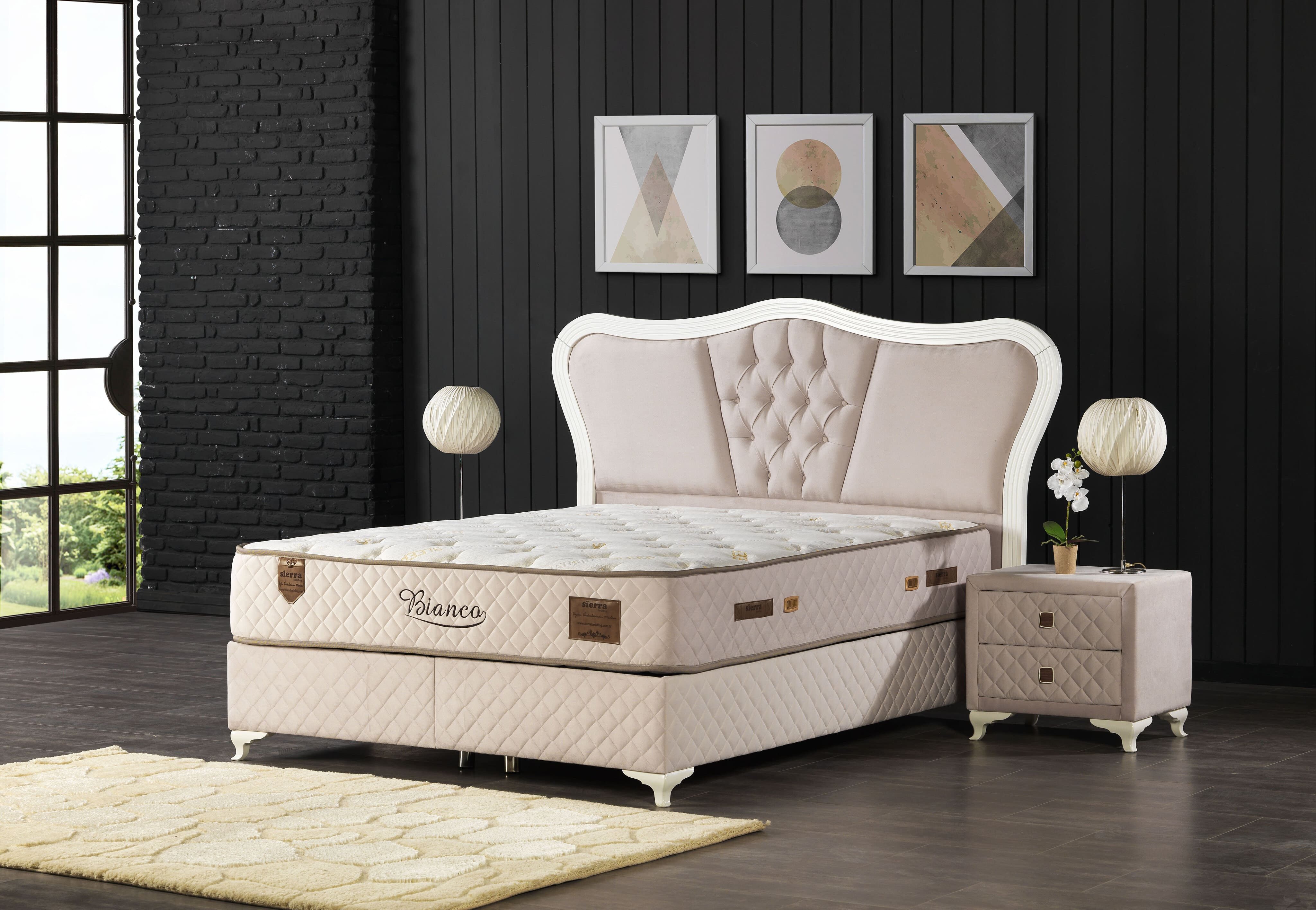 Schlaffabrik Boxspringbett BIANCO (wahlweise mit Nachttischen), inkl. Matratze, Stauraum