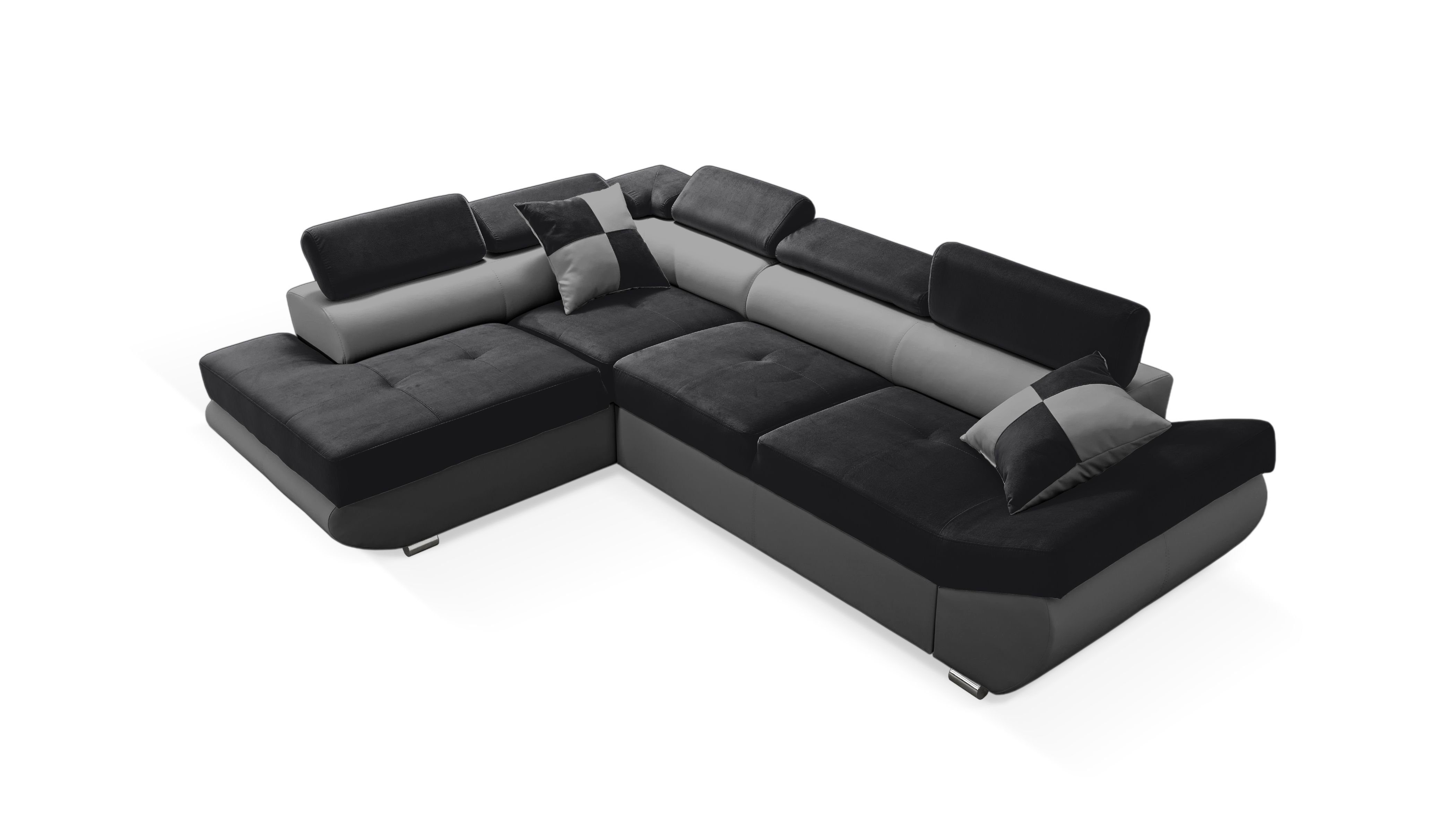 2 L-Form Kissen Ecksofa Saturn mit Sofa Schlaffunktion BLACK+GREY inkl. robin