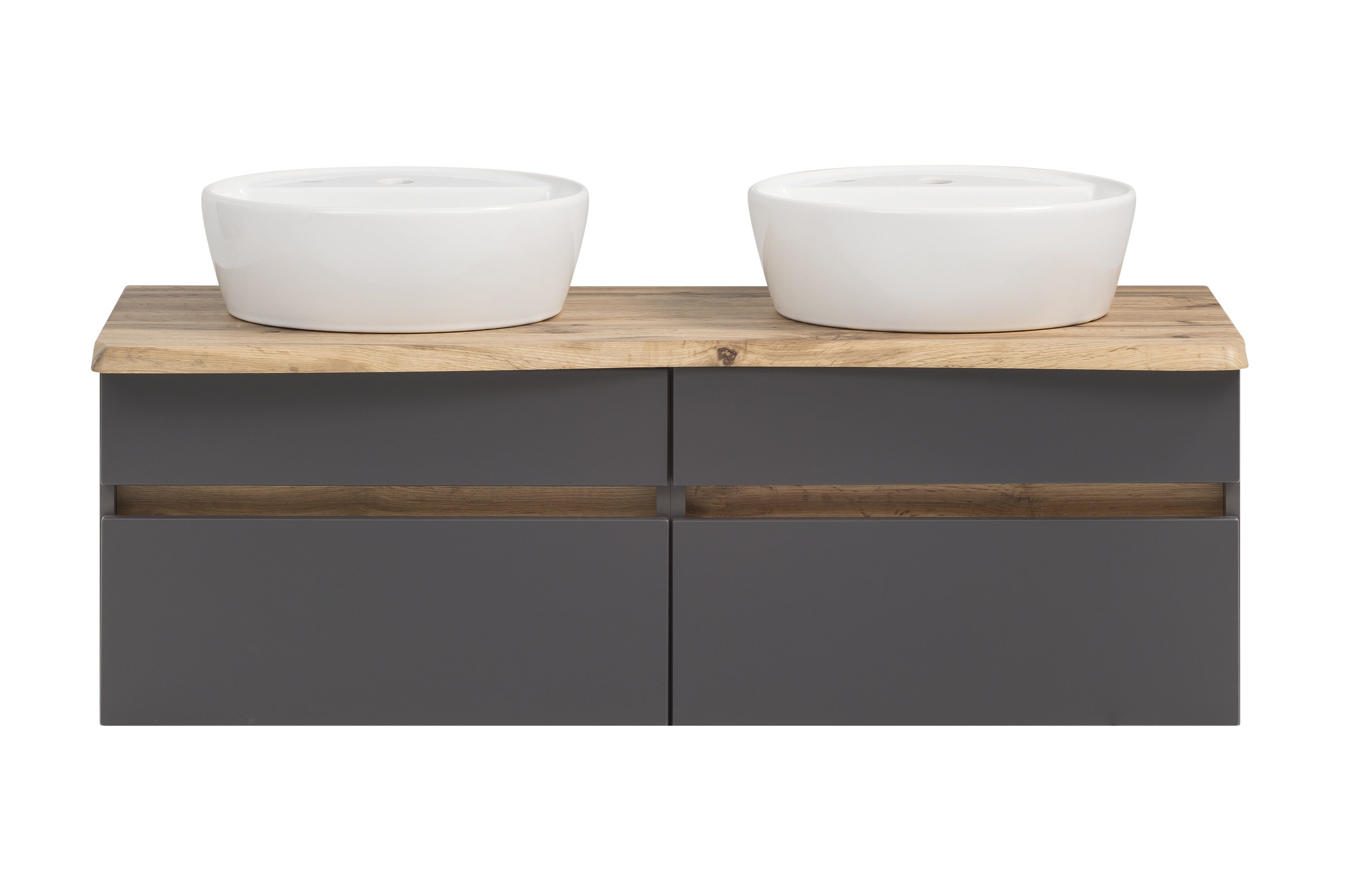 Thumbnail - HELD MÖBEL Waschtisch-Set aus MDF in matt grau mit 2 Schubladen und Absetzungen in graphit, (B/H/T: 121x41x47 cm)