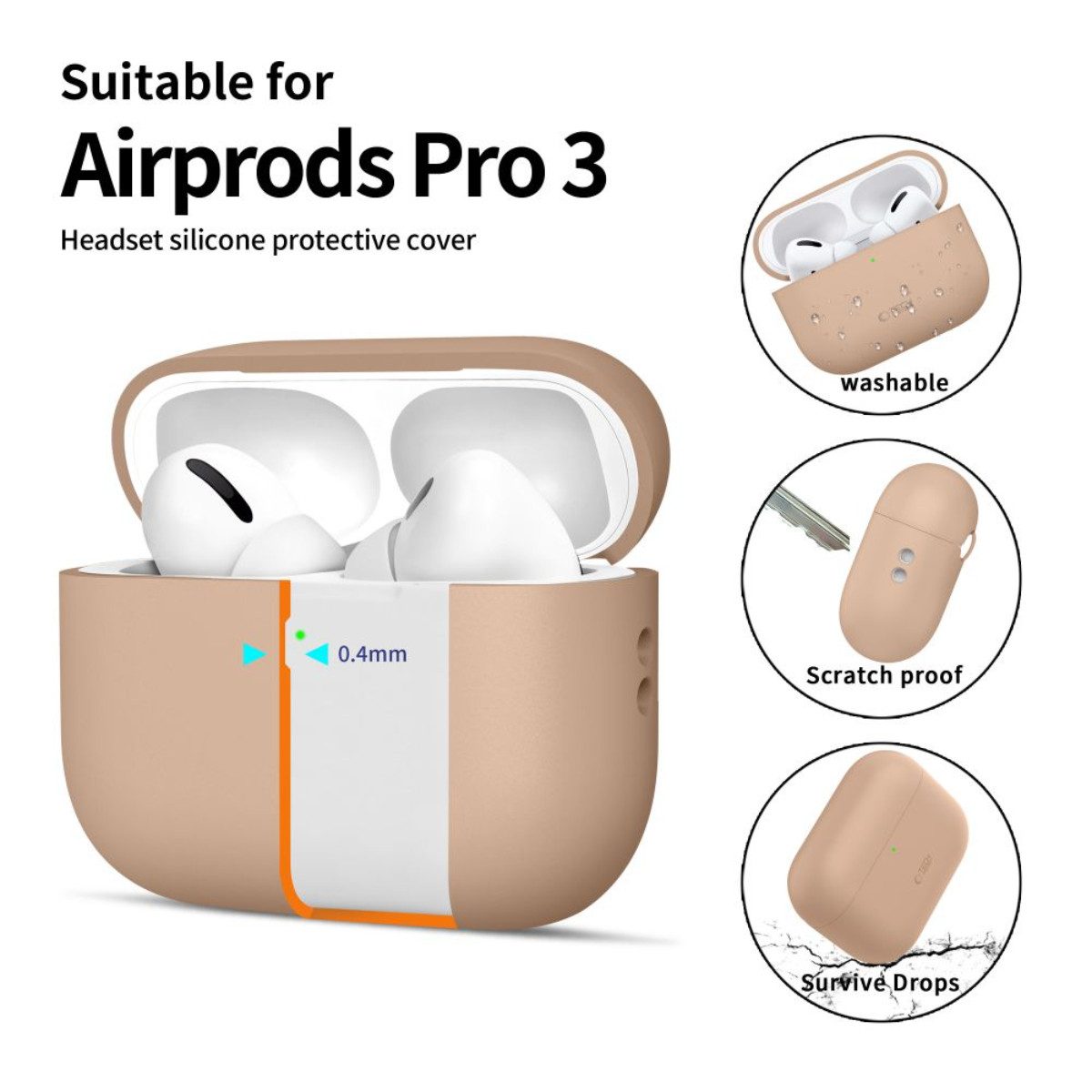 TECH PROTECT Kopfhörer-Schutzhülle Silikonhülle für AirPods Pro 3, Passgenauer Rundumschutz für das Ladecase – Bild 3 von 5