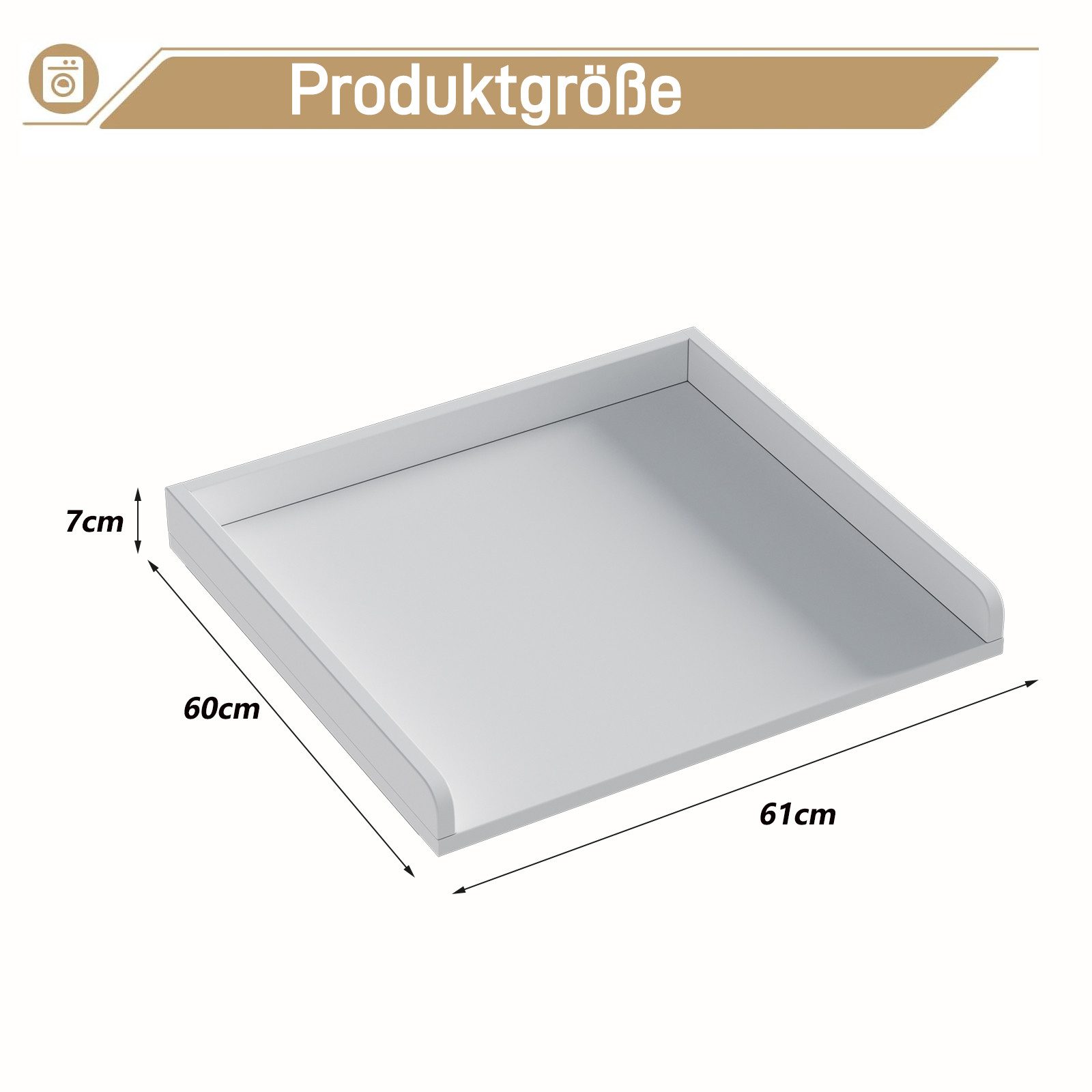 TWSOUL Arbeitsplatte Waschmaschinenaufsatz 61×60 cm mit Rand,Rutschfeste Unterlage für, Waschmaschine & Trockner, Weiß