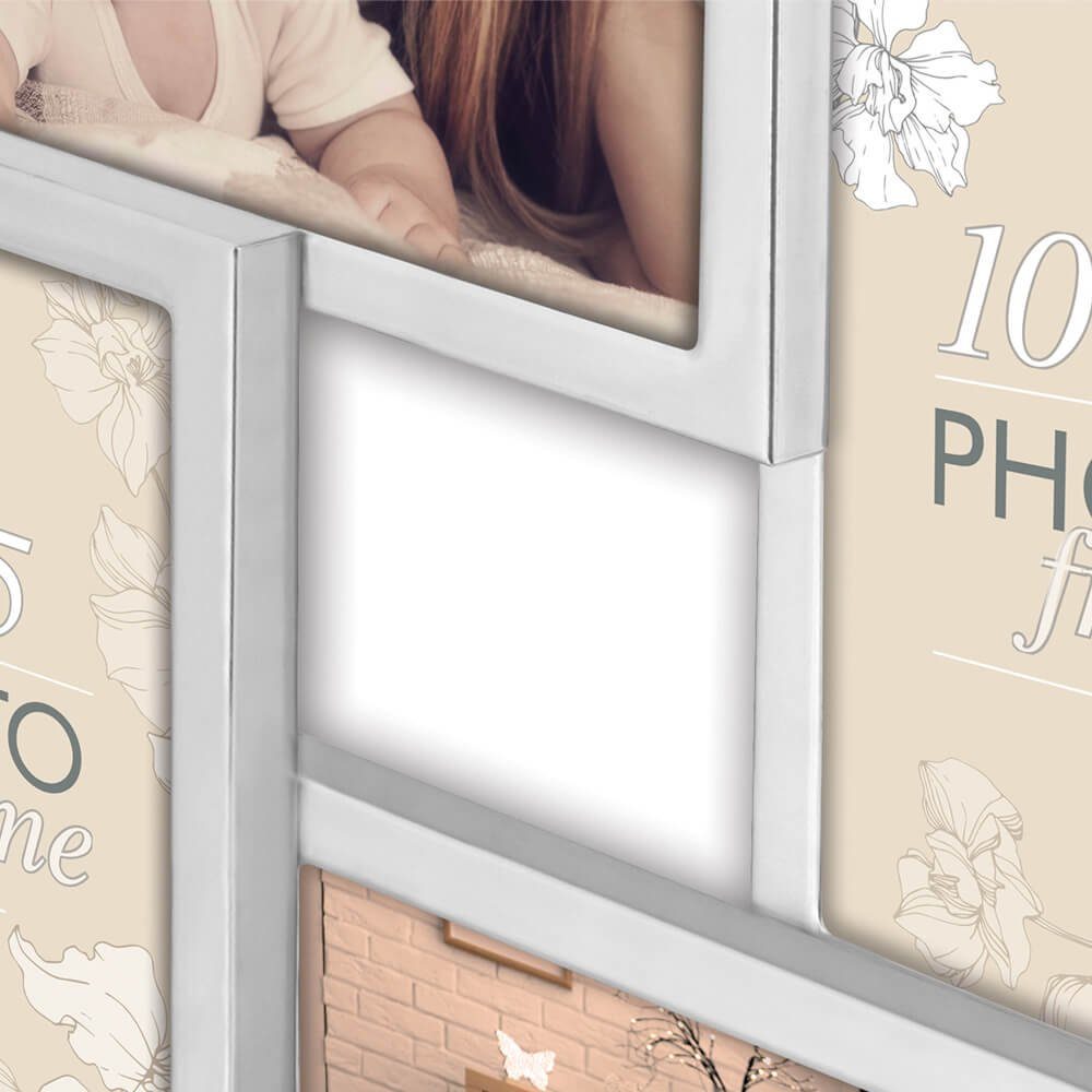 matches21 HOME & HOBBY Bilderrahmen Metall Bilderrahmen Collage rechteckig silber 10x15 cm Samt Rückwand, Wand-Deko Fotorahmen für mehrere Fotos zum Stellen, Hängen