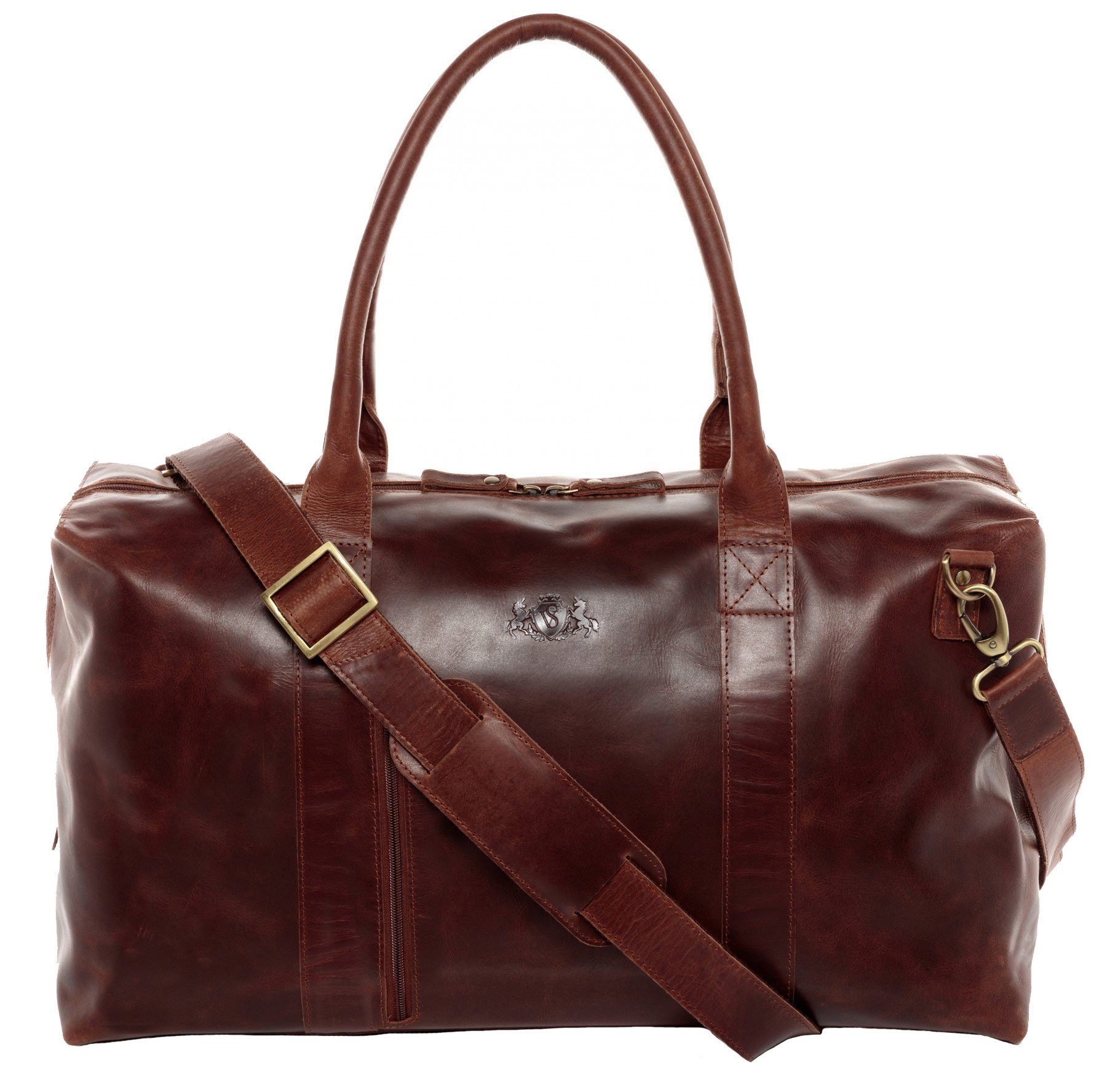 SID & VAIN Reisetasche Leder Weekender Unisex YALEZIP, Echtleder Reisegepäck für Damen & Herren, Sporttasche XL braun-cognac