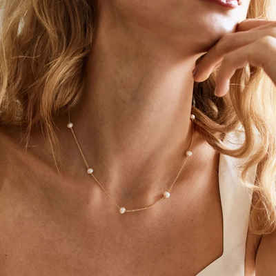 GOLDEN Perlenkette Zierliche Süßwasser Perlenkette, Minimalist Halskette, Perlen Choker