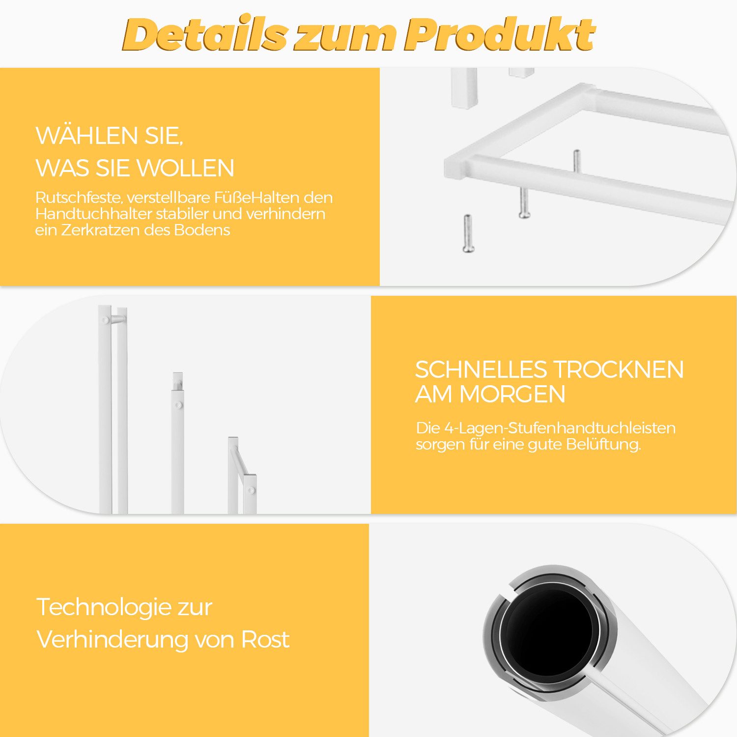 Rhein Beleuchtung Kleiderständer 3-stufiger Handtuchhalter stehend, freistehender Stummer Diener Metall, (Set, 1 St., Für Bad, Schlafzimmer & Waschküche – als Kleiderständer nutzbar), Rostfreier Herrendiener – ohne Bohren, stabil & schnell montierbar