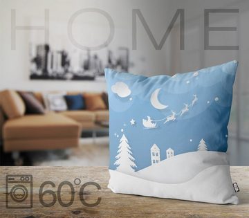 Kissenbezug, VOID (1 Stück), Sofa-Kissen Frohe Weihnachten Winter Schnee Geschenke Landschaft Christbaum Heilig Abend Dekoration Baum Karte Wohnzimmer Advent Tee Kranz