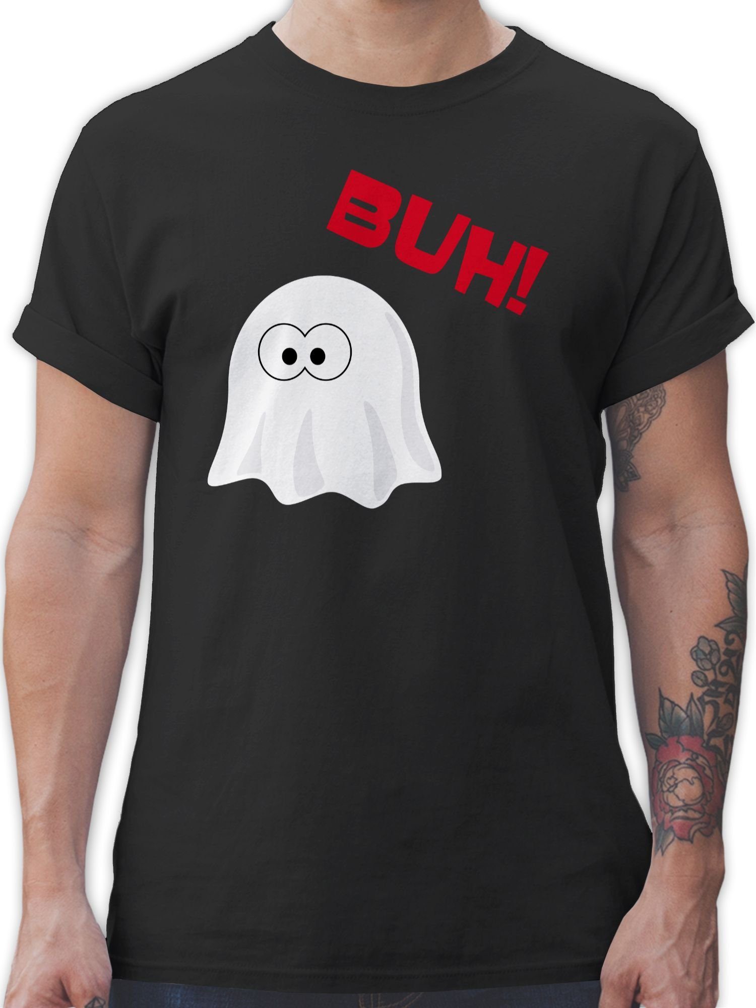 Shirtracer T-Shirt Kleiner Geist Buh - Gespenst Ghost Halloween Kostüme Herren 1 Schwarz